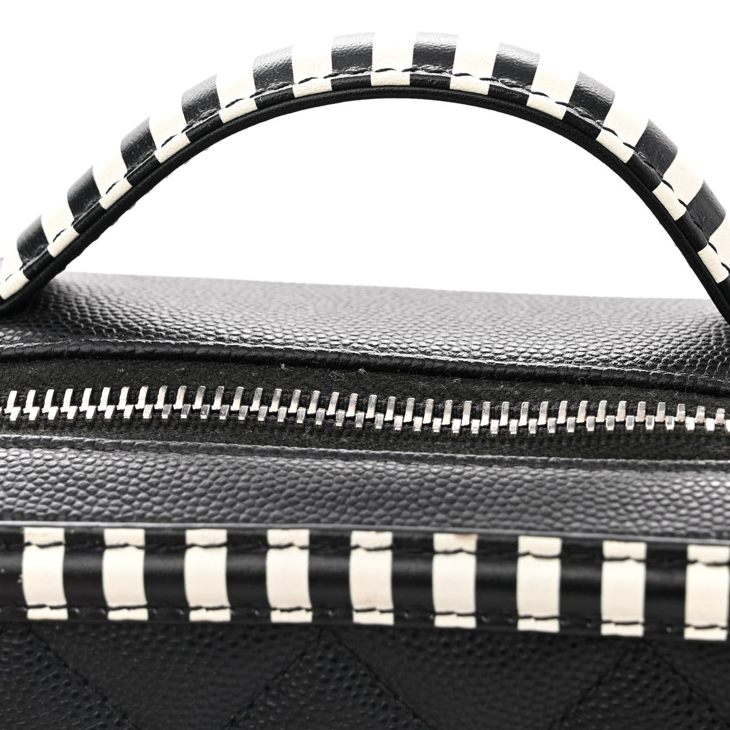 Caviar Quilted Striped Small CC Filigree Vanity Case Black White