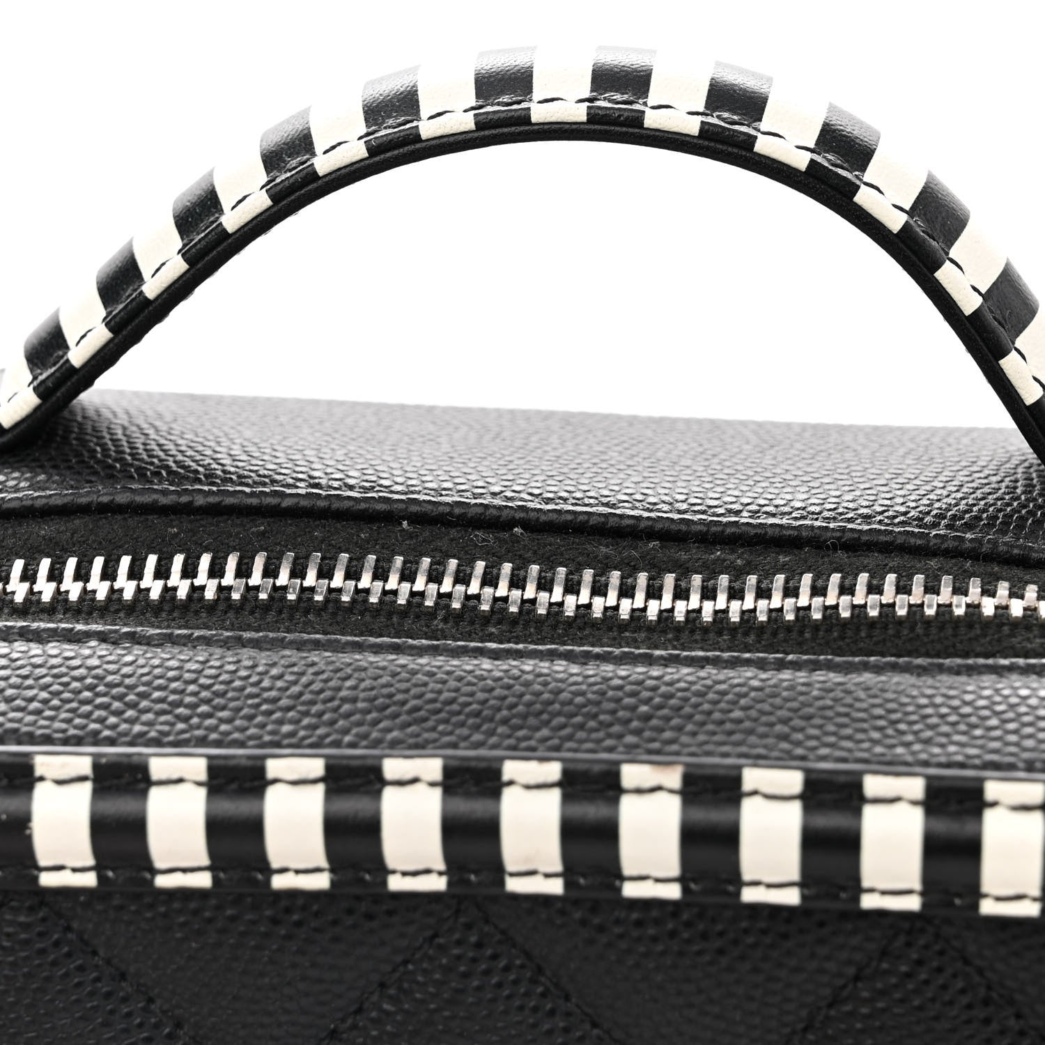 Chanel Caviar Quilted Striped Small CC Filigree Vanity Case Black White 11 of 13