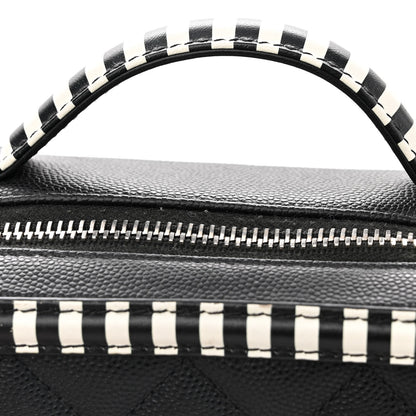 Chanel Caviar Quilted Striped Small CC Filigree Vanity Case Black White 11 of 13