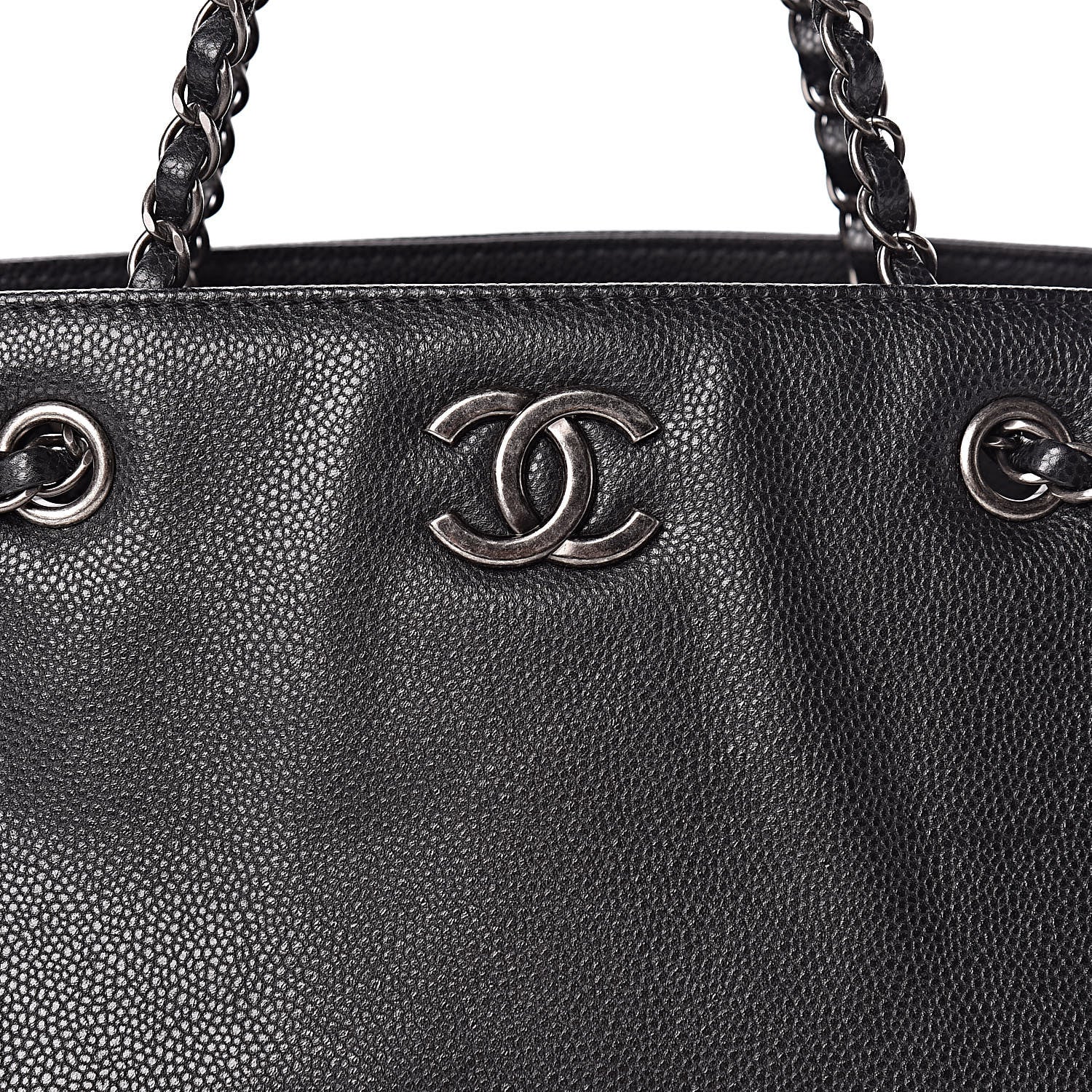 Chanel Metallic Grained Calfskin Woven Chain Large Shopping Bag Black 8 of 10