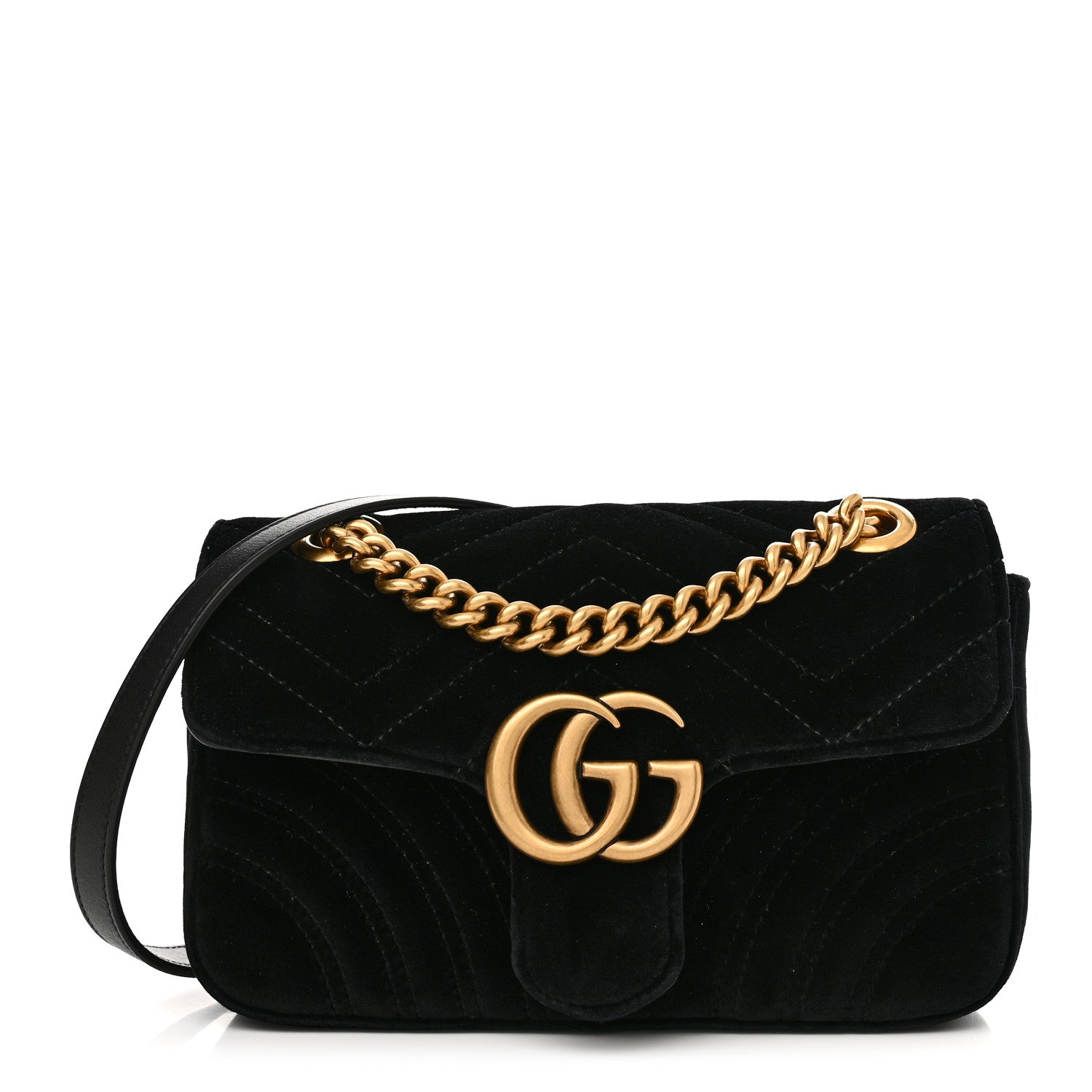 Gucci Velvet Matelasse Mini GG Marmont Shoulder Bag Black 1 of 11
