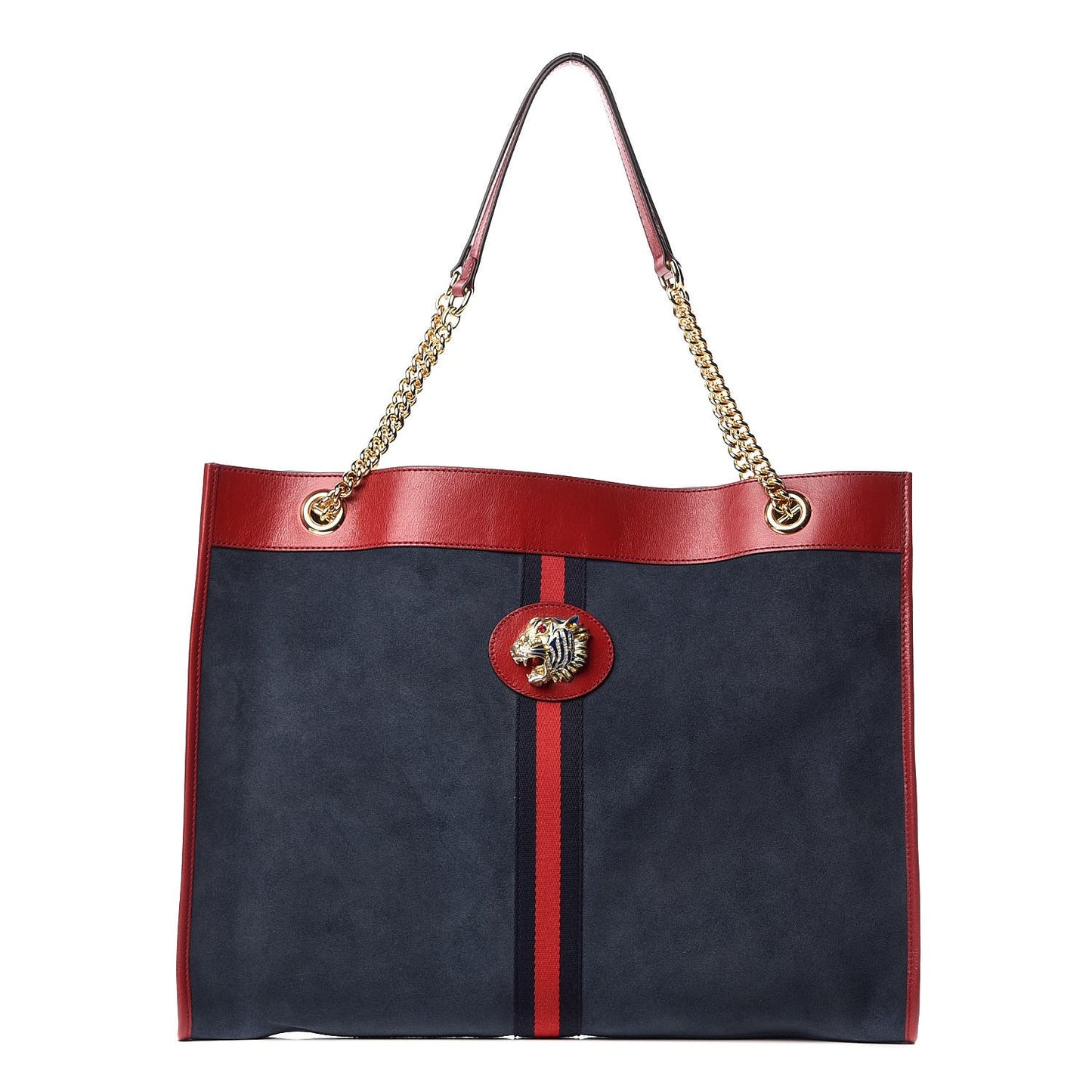 Suede Calfskin Large Rajah Chain Tote New Blue Romantic Cherry