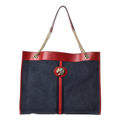Gucci Suede Calfskin Large Rajah Chain Tote New Blue Romantic Cherry 3 of 10