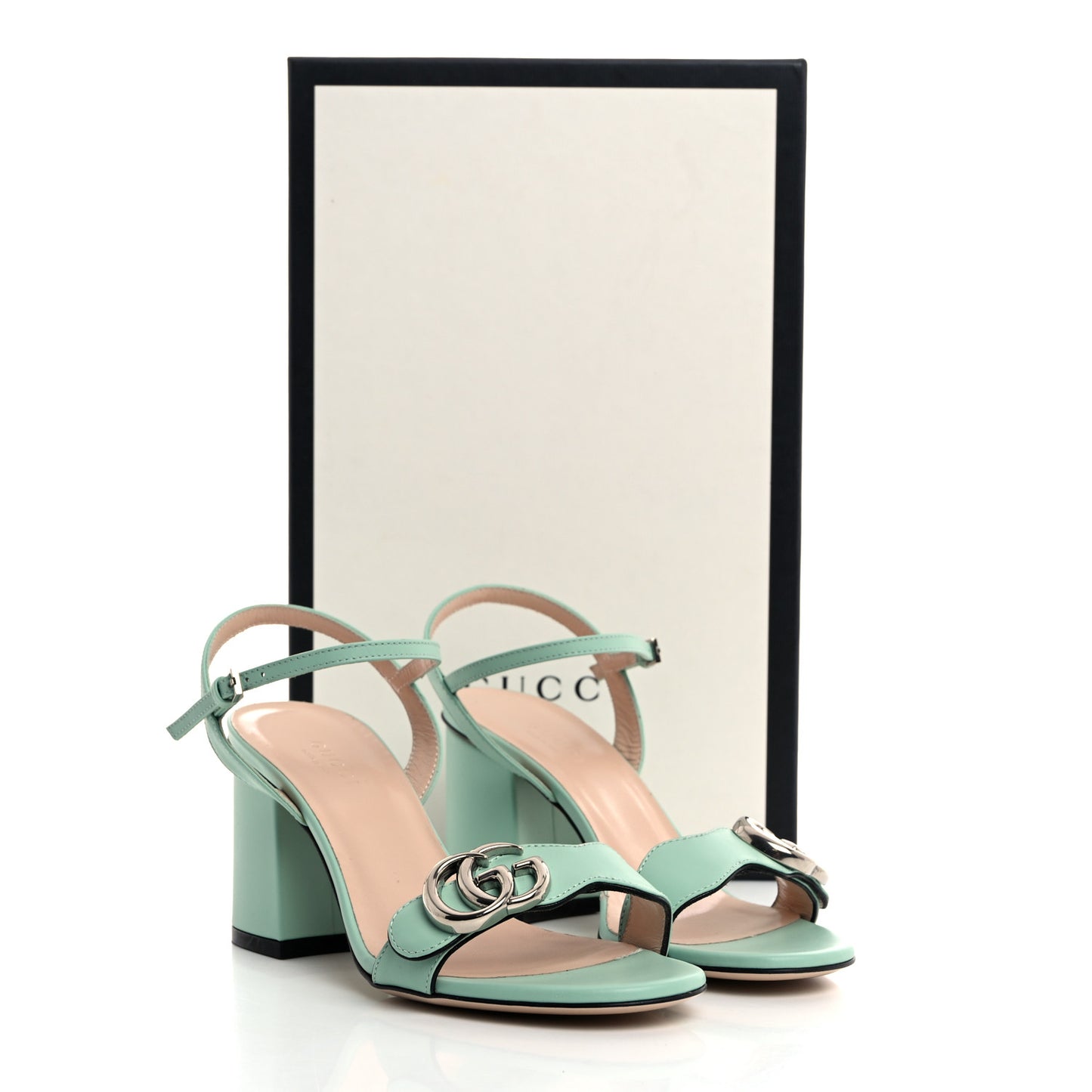 Lifford Calfskin GG Marmont Ankle Wrap 75mm Sandals 35 Water Green