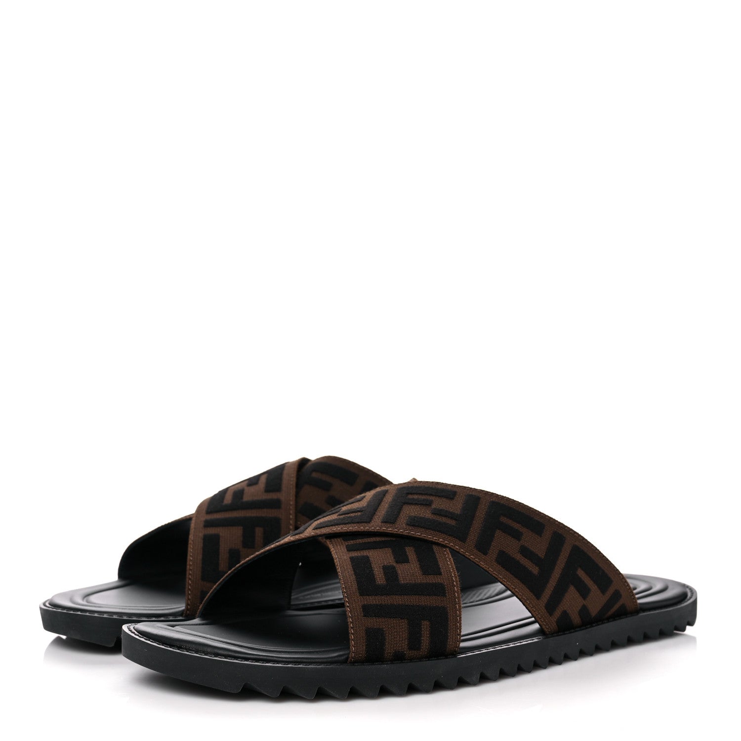 Fendi Fabric Rubber Macro FF Embroidered Mens Crisscross Slide Sandals 9 Maya Black 3 of 9