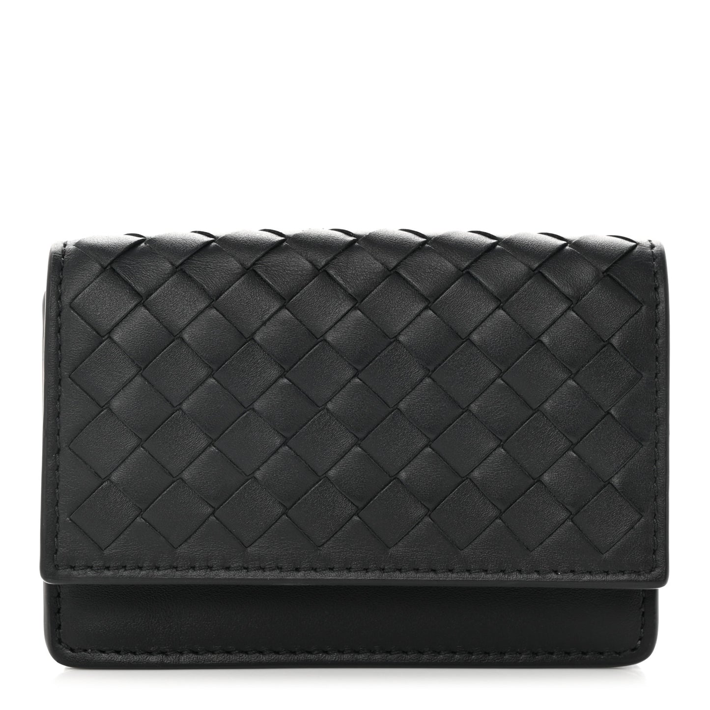 Nappa Intrecciato Continental Compact Flap Wallet Black