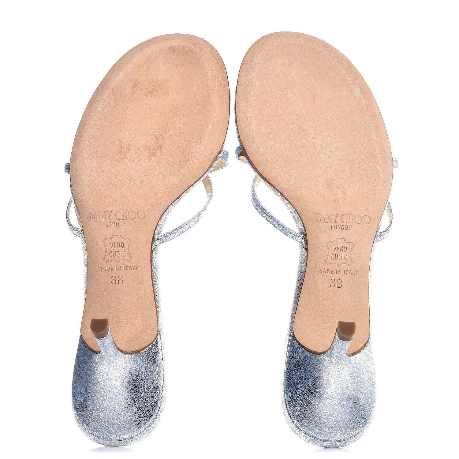 Jimmy Choo Metallic Calfskin Sandals 38 Silver 7 of 11