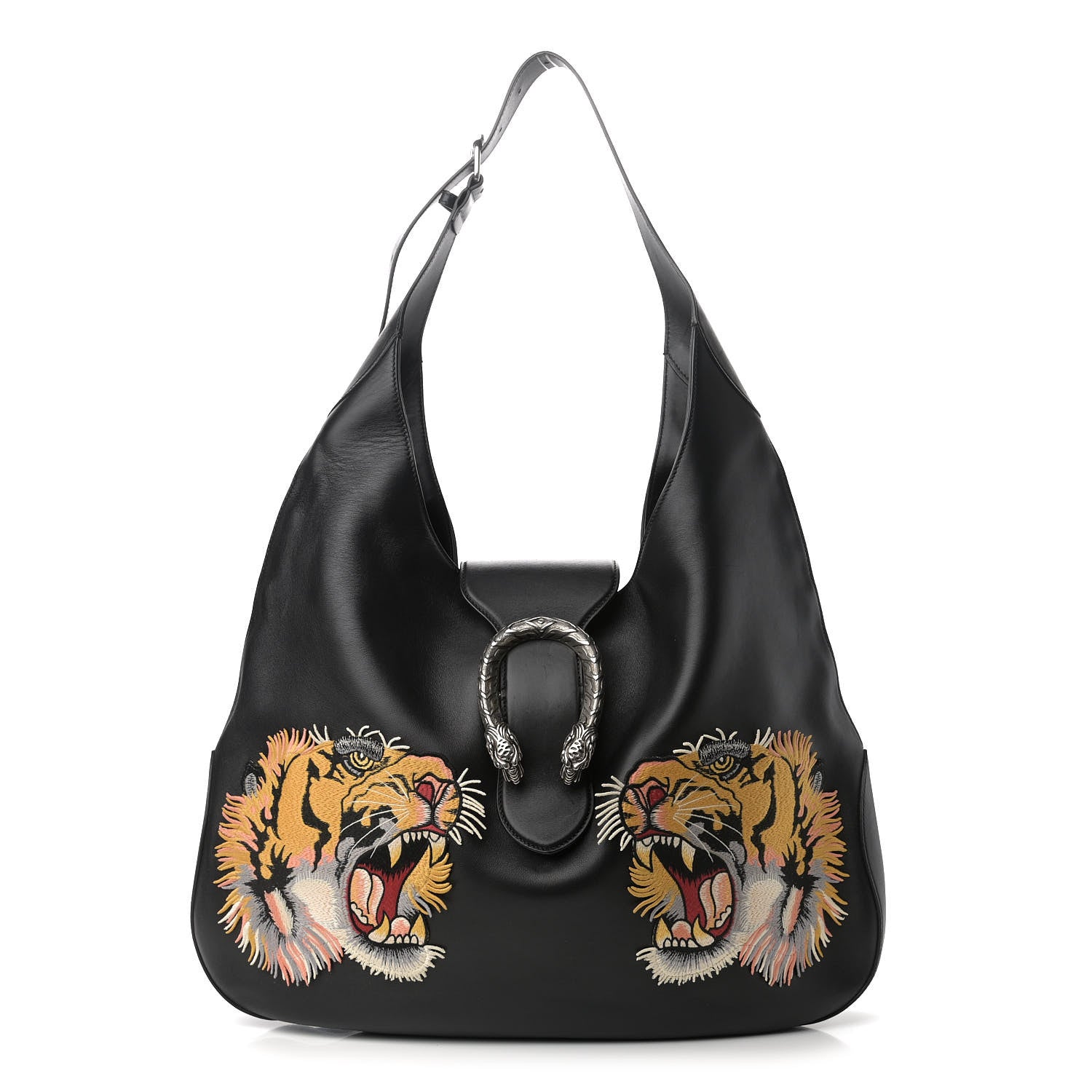 Gucci Calfskin Web Tiger Embroidered Extra Large Dionysus Hobo Black 1 of 15