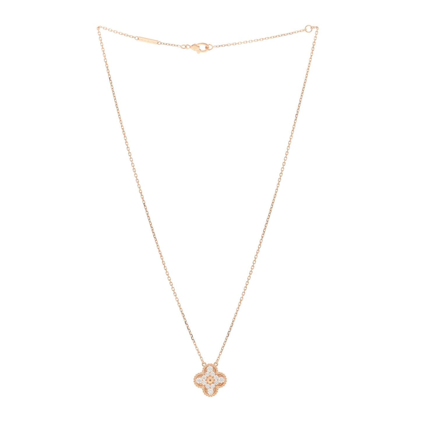 18K Rose Gold Diamond Vintage Alhambra Pendant Necklace
