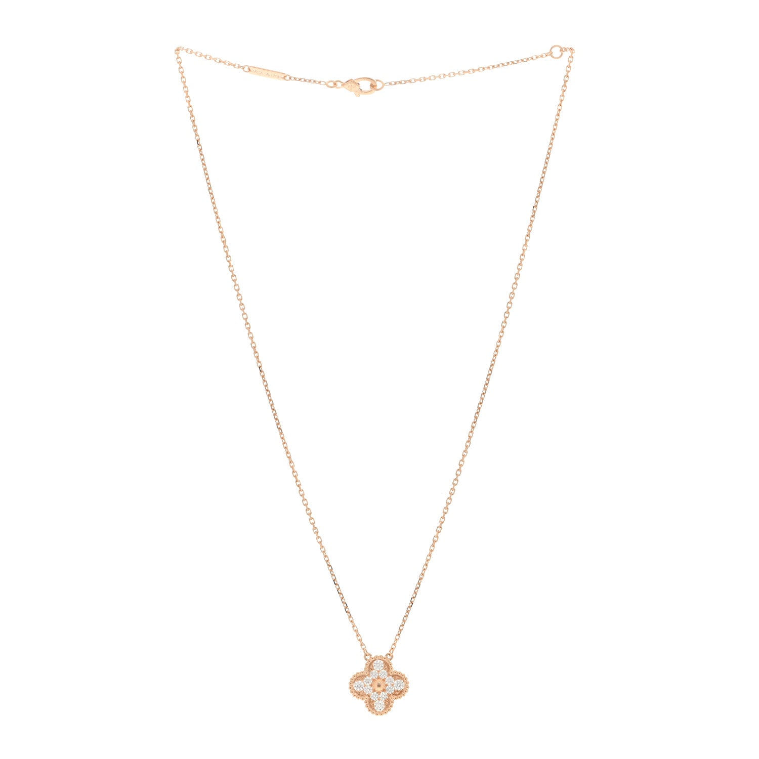 Van Cleef & Arpels 18K Rose Gold Diamond Vintage Alhambra Pendant Necklace 2 of 4