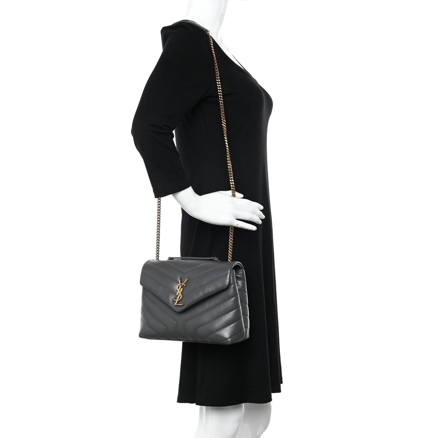 Saint Laurent Calfskin Y Quilted Monogram Small Loulou Chain Satchel Storm 2 of 10