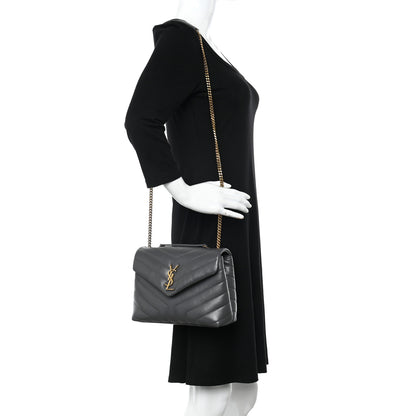 Saint Laurent Calfskin Y Quilted Monogram Small Loulou Chain Satchel Storm 2 of 10