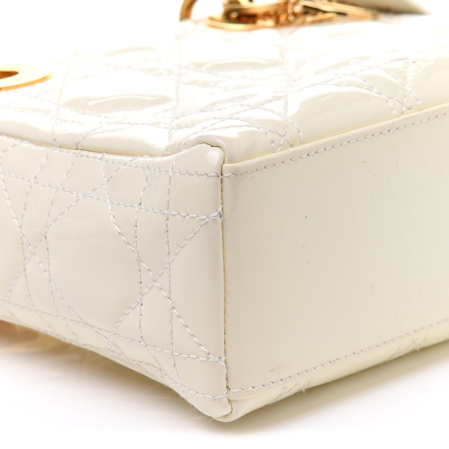 Patent Cannage Mini Lady Dior Ivory