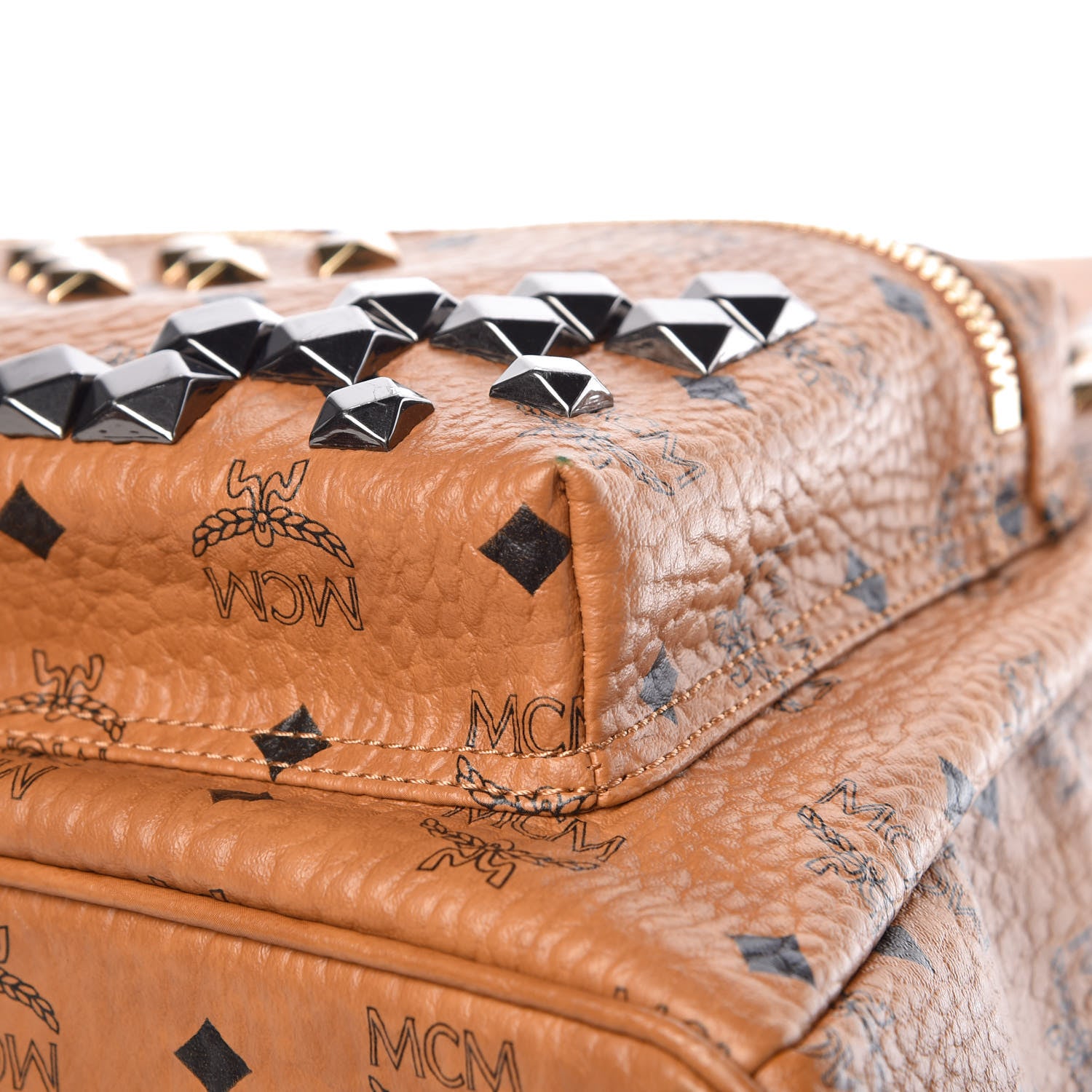 MCM Visetos Studded Medium Stark M Backpack Cognac 11 of 12