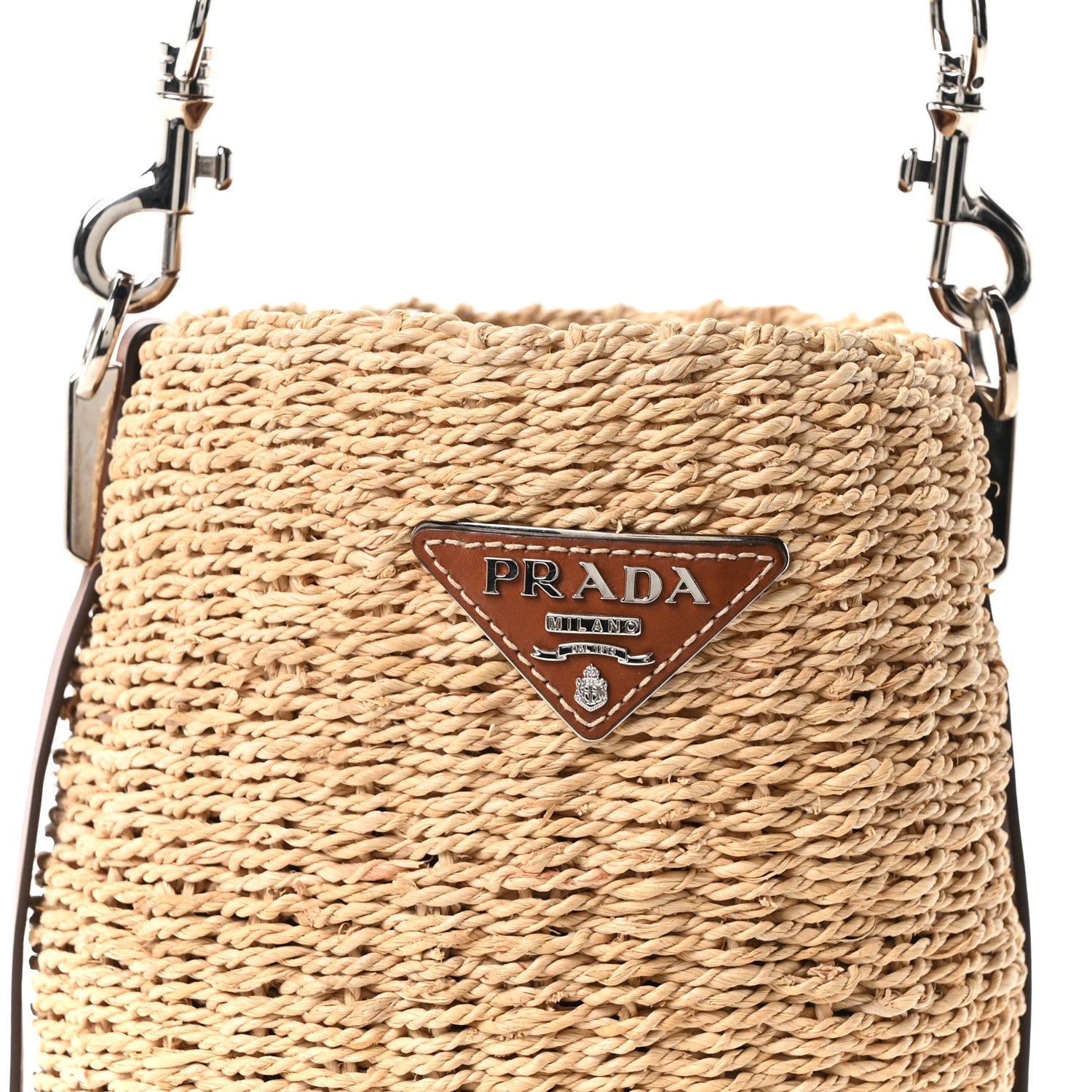 PRADA バッグ Prada Paglia Vitello Woven Braided Bucket Bag Naturale Cognac