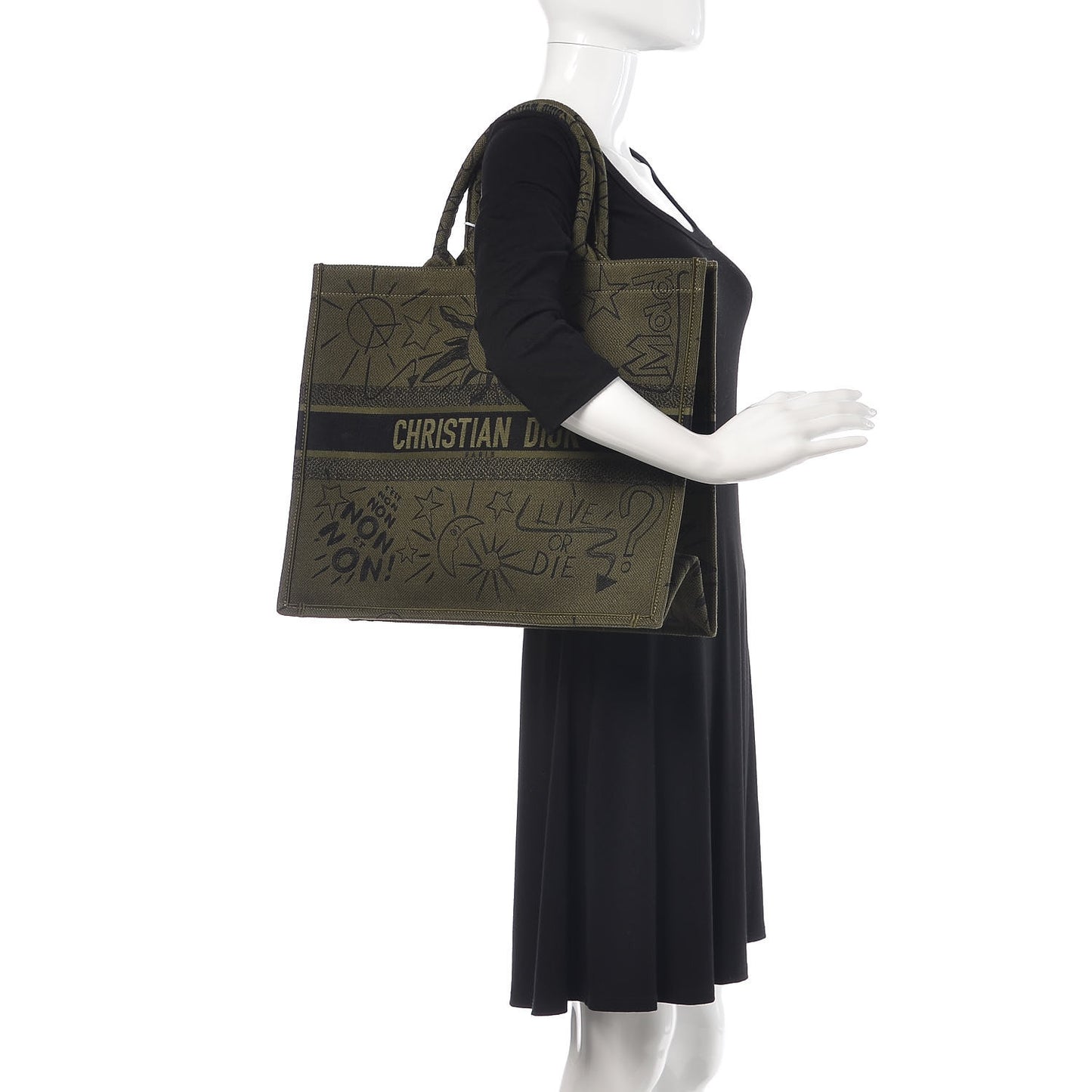 Canvas Embroidered Graffiti Book Tote Vert