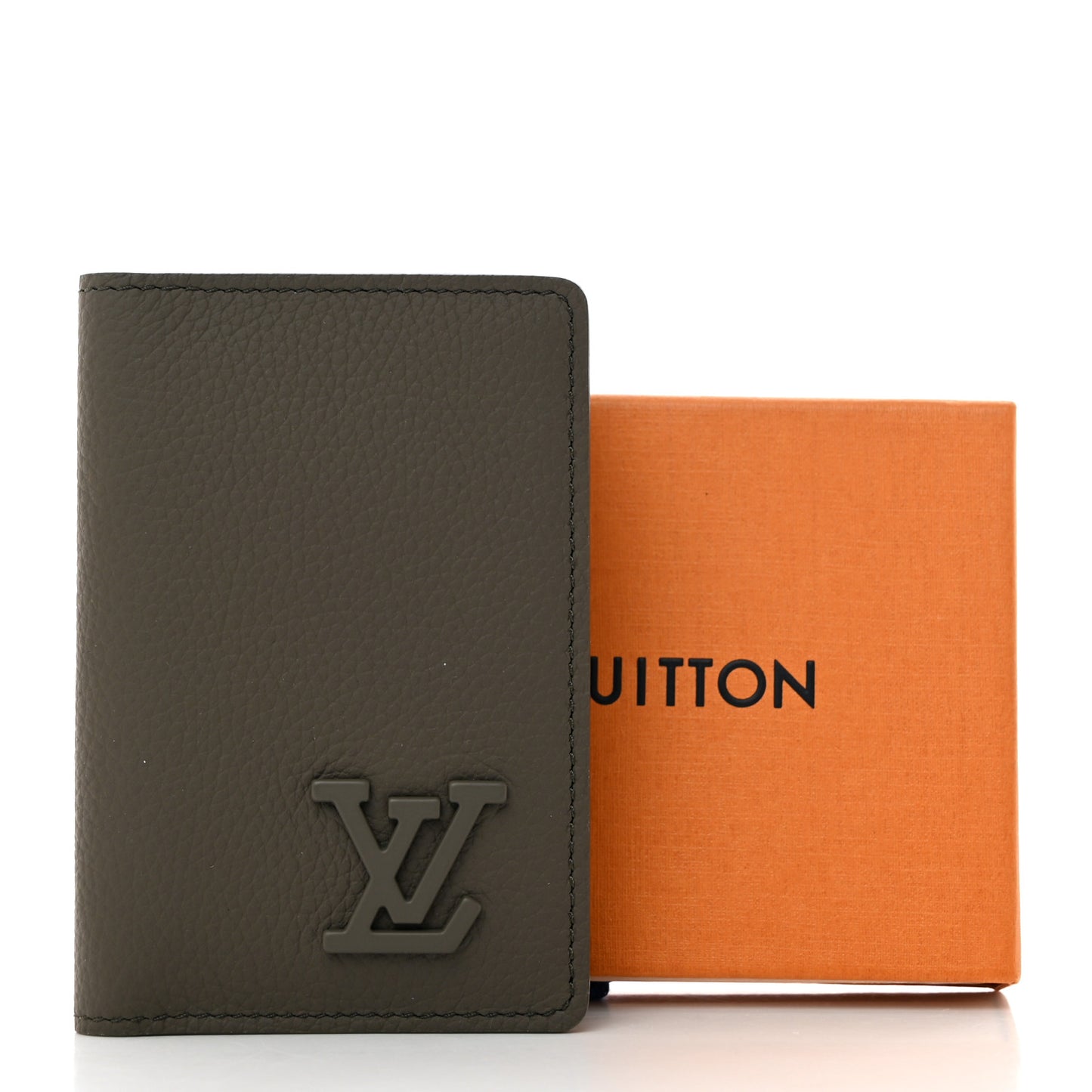 Grained Calfskin Aerogram Pocket Organizer Khaki