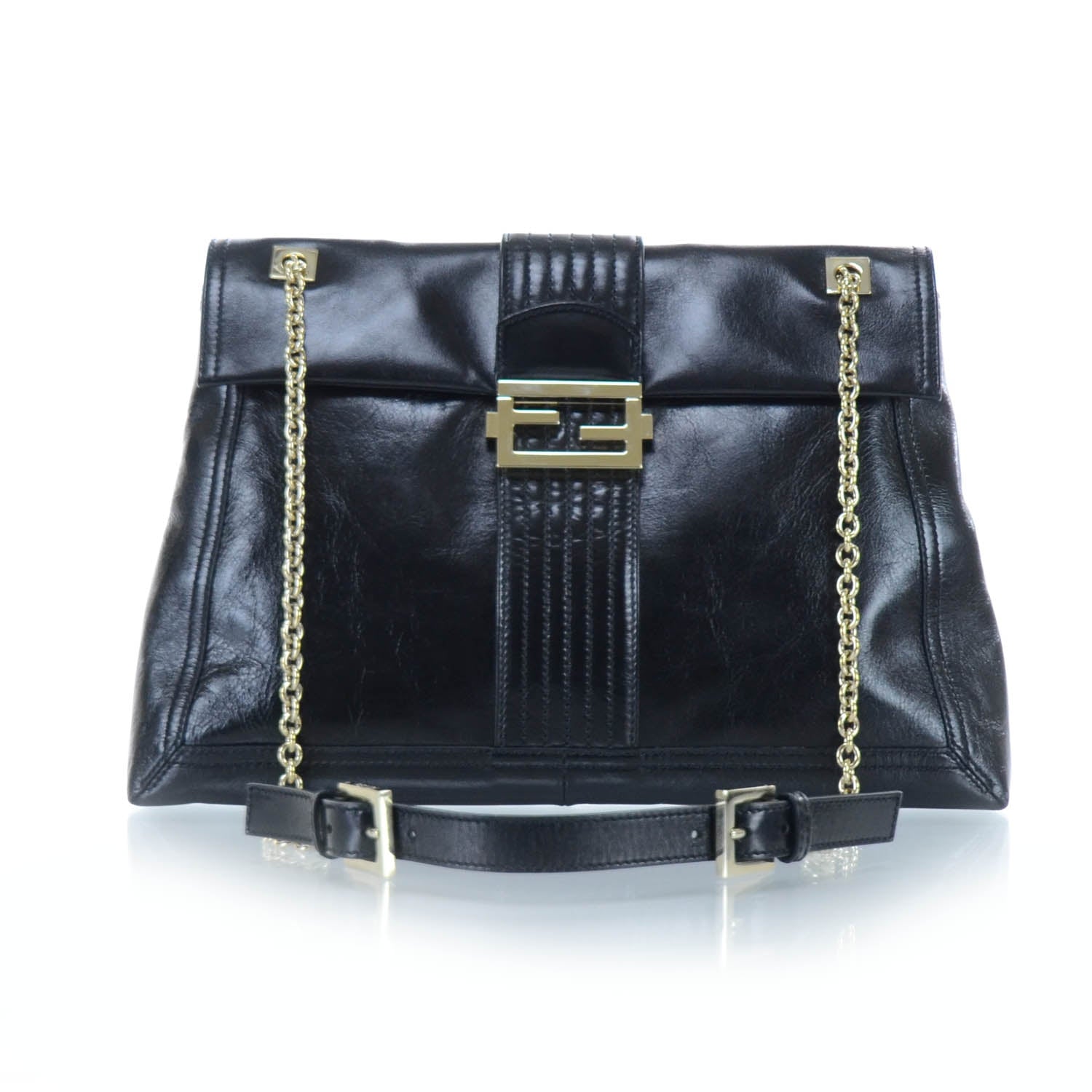 Fendi Vitello Acqua Maxi Baguette Shoulder Bag Black 1 of 11