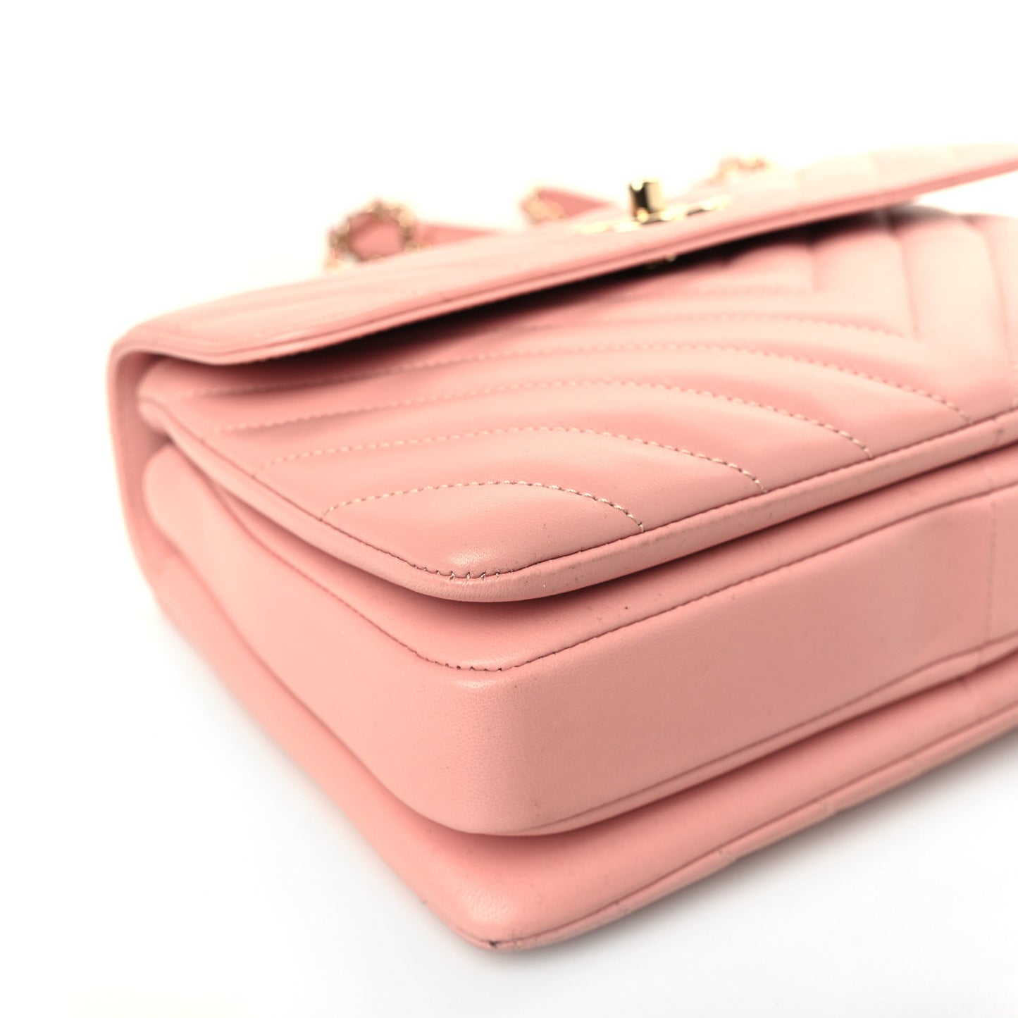 Lambskin Chevron Quilted Small Trendy CC Dual Handle Flap Bag Light Pink