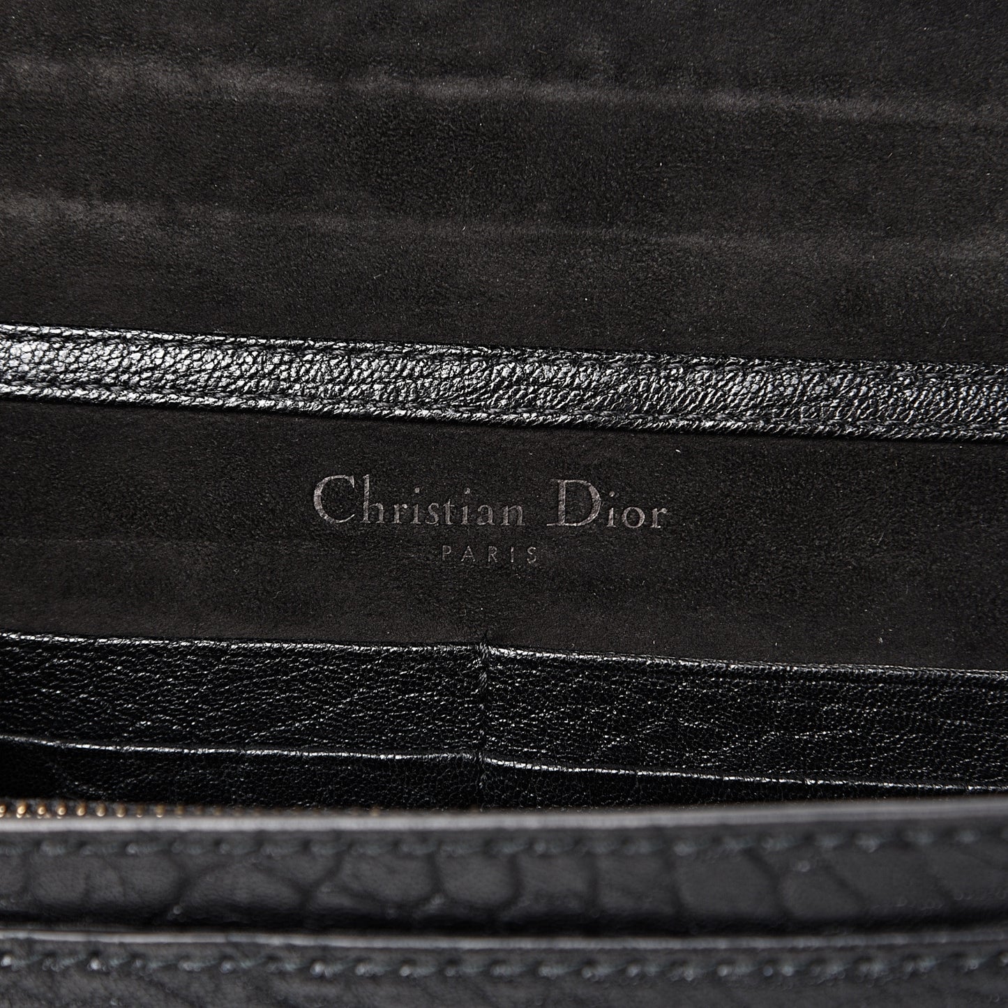 Grained Calfskin J'Adior Wallet on Chain Pouch Black