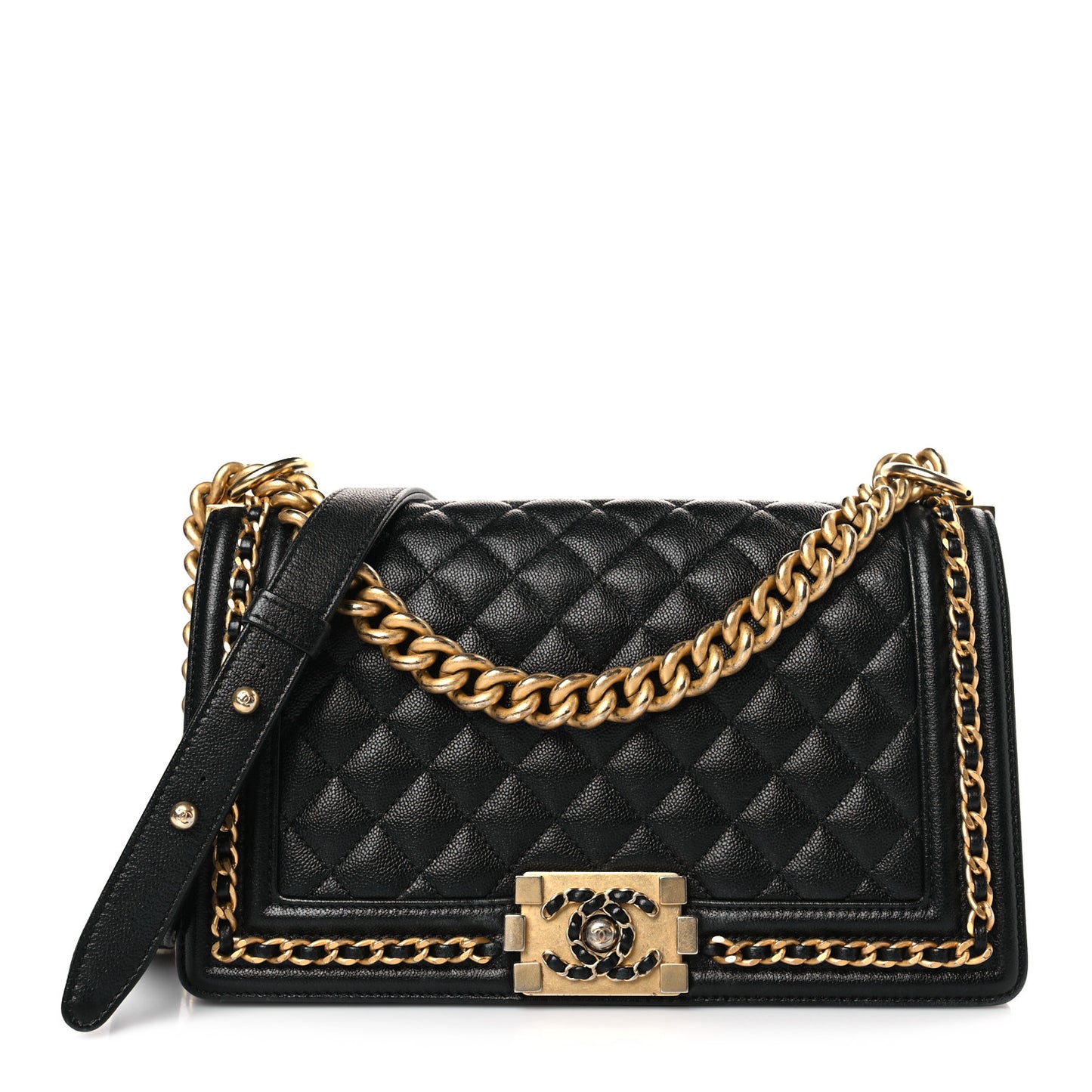 Caviar Quilted Medium Chain Around Boy Flap Black