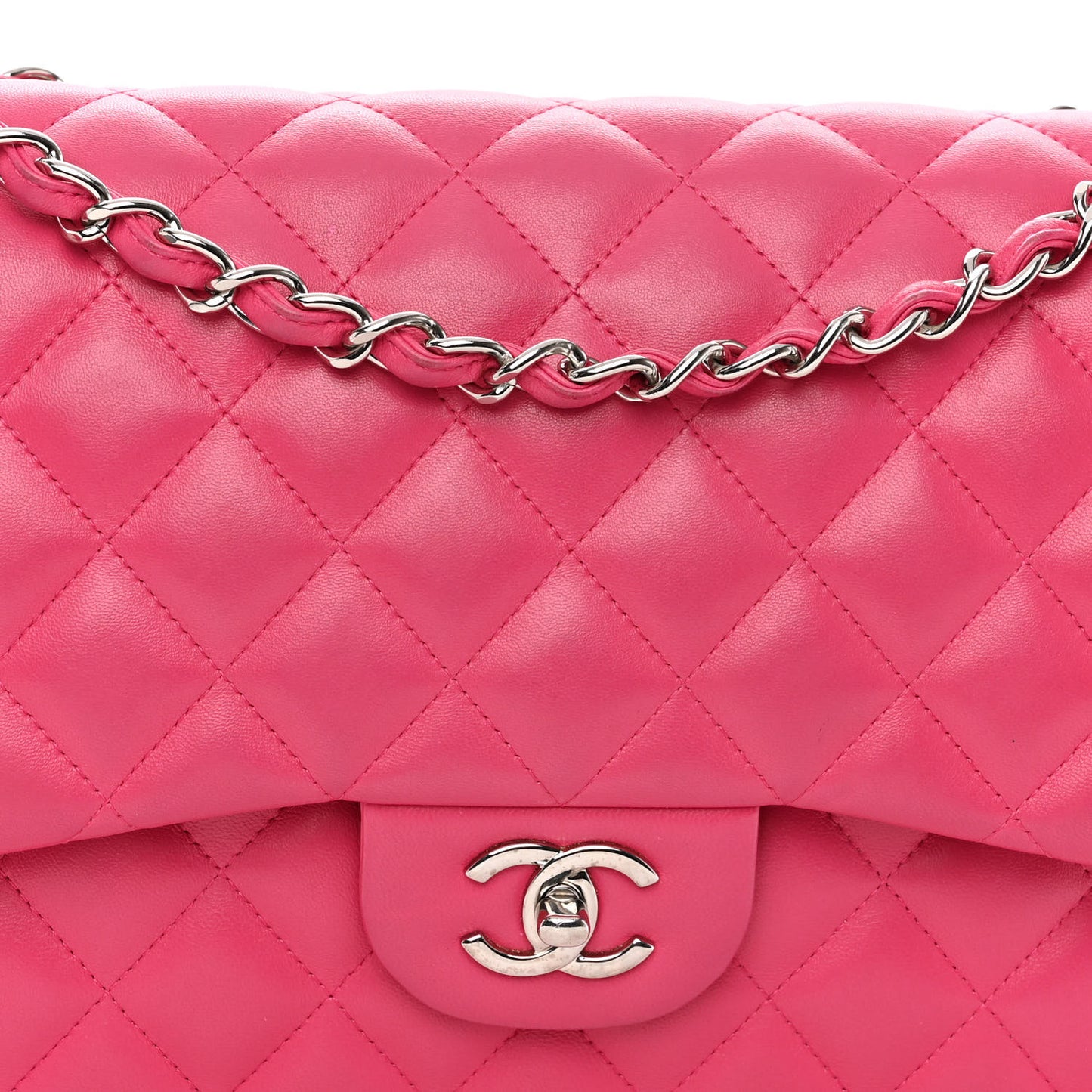 Lambskin Quilted Jumbo Double Flap Dark Pink