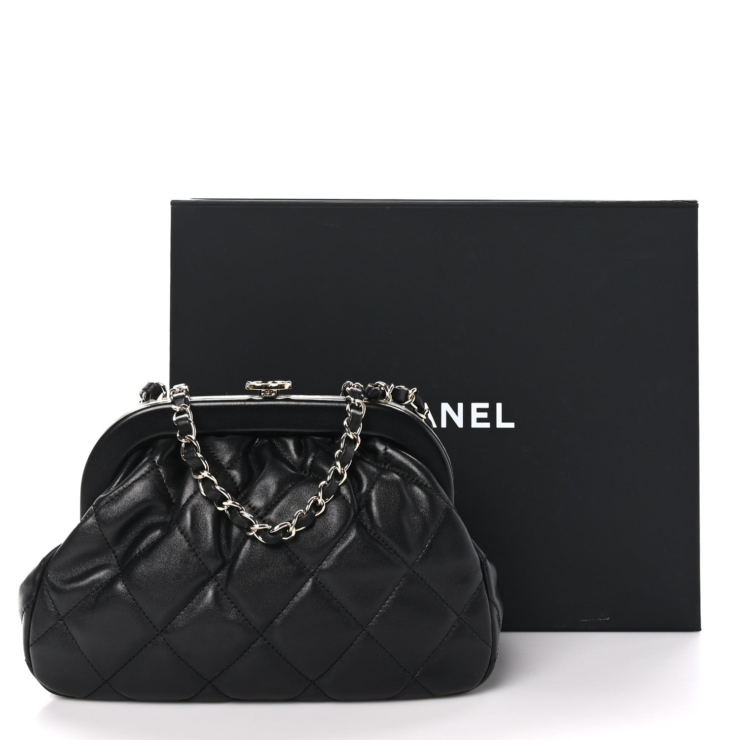 Chanel Lambskin Quilted CC Kisslock Clutch Black 11 of 11