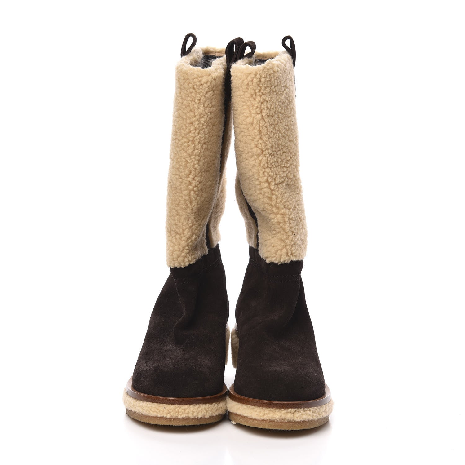 Chanel Shearling Suede Calfskin High Boots 36.5 Brown Beige 2 of 9