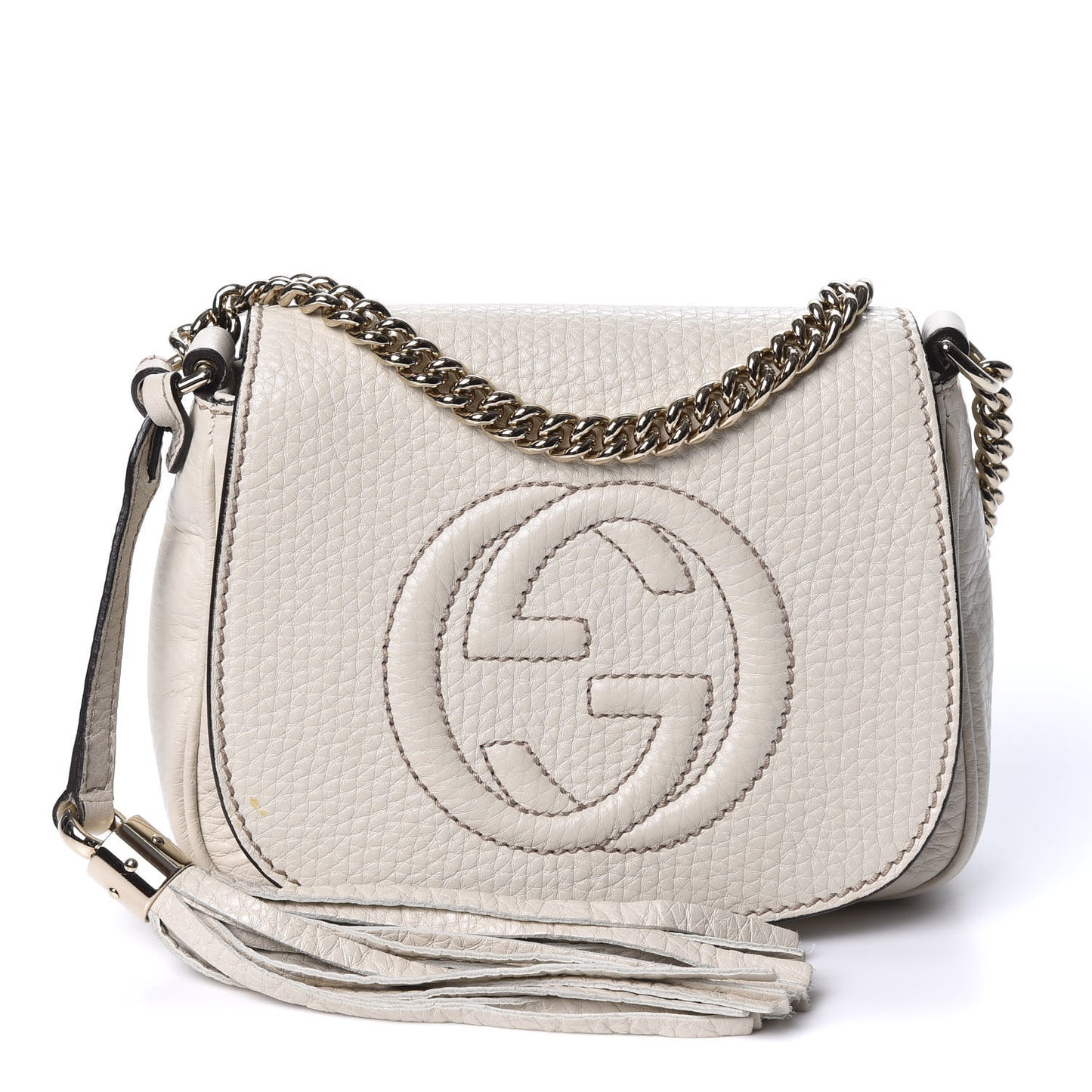 Pebbled Calfskin Small Soho Flap Crossbody Off White