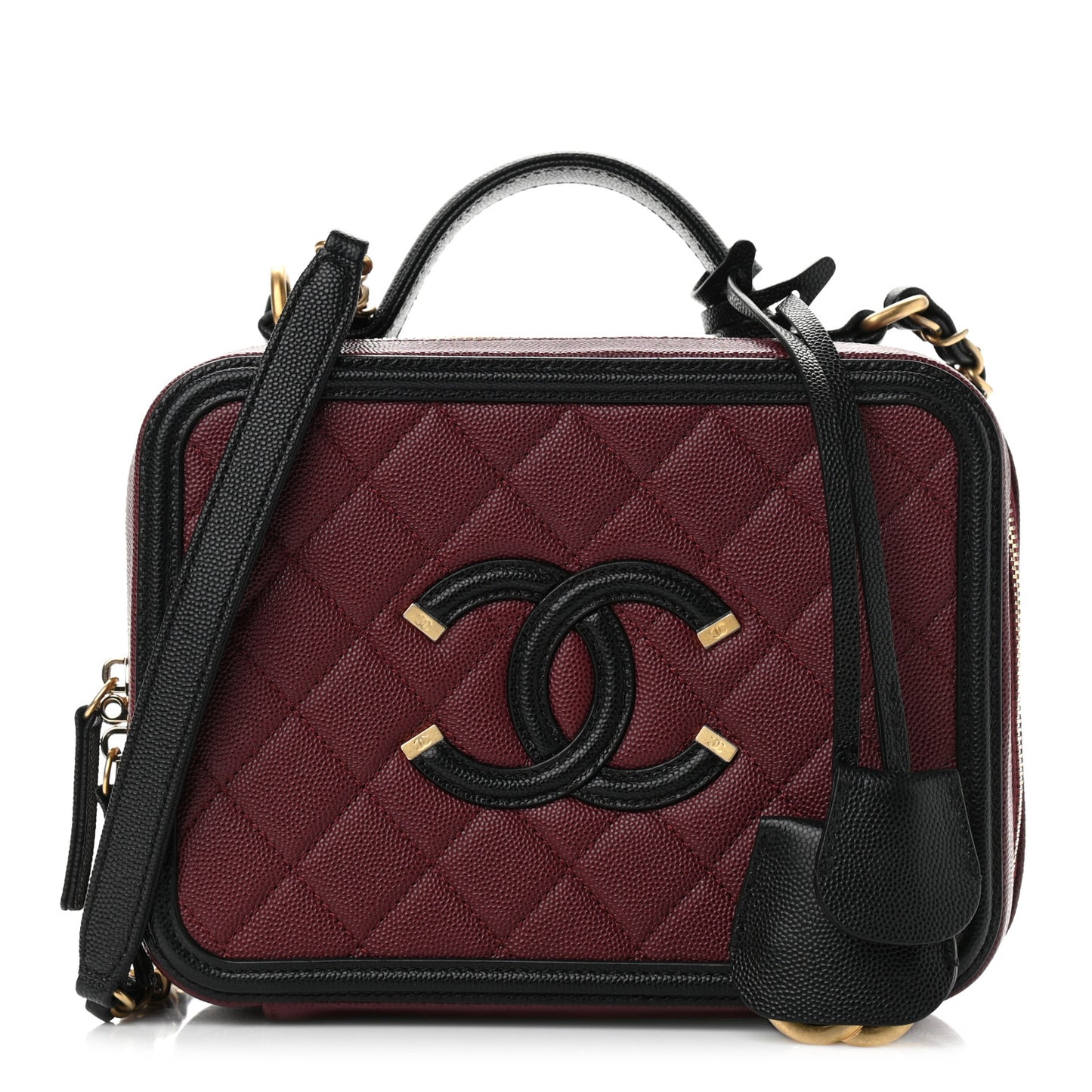 Caviar Quilted Medium CC Filigree Vanity Case Burgundy Black