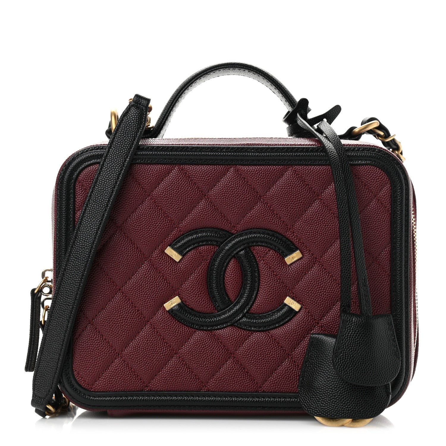 Chanel Caviar Quilted Medium CC Filigree Vanity Case Burgundy Black 1 of 12