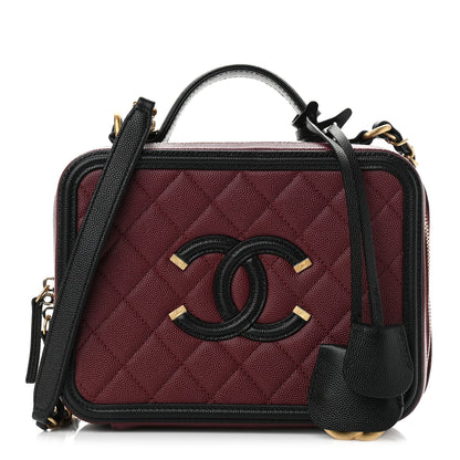 Chanel Caviar Quilted Medium CC Filigree Vanity Case Burgundy Black 1 of 12