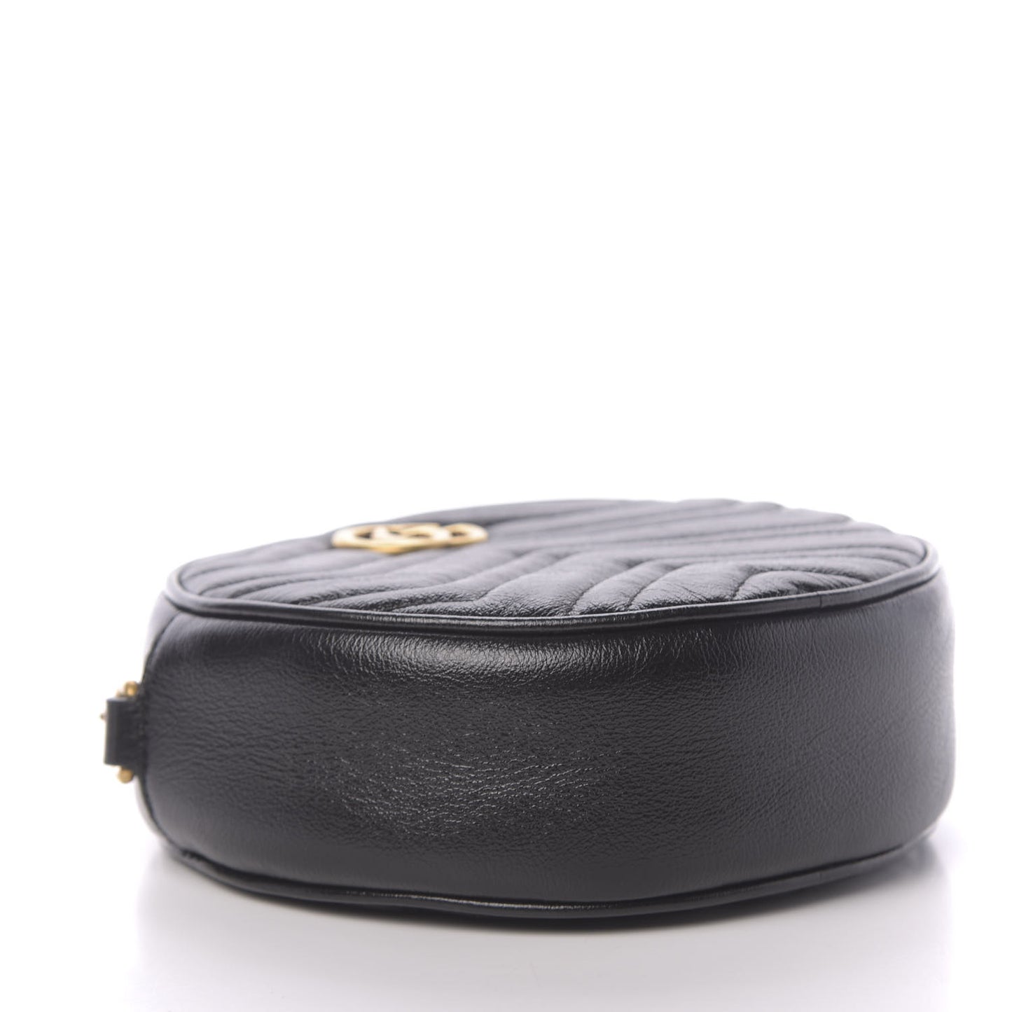 Azalea Calfskin Matelasse Heart Mini GG Marmont Round Shoulder Bag Black