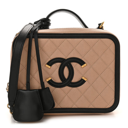 Chanel Caviar Quilted Medium CC Filigree Vanity Case Beige Black 1 of 9