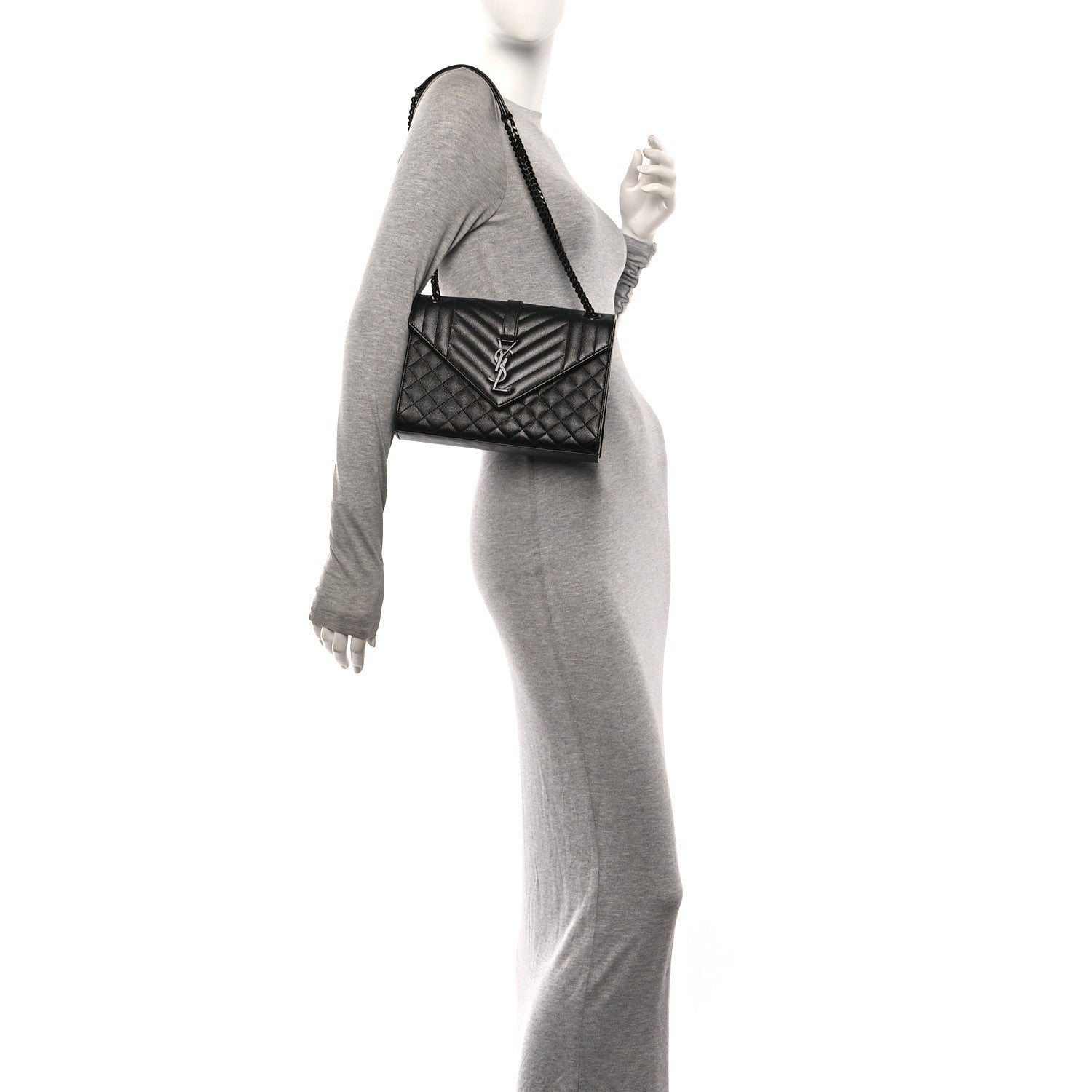 Saint Laurent Grain De Poudre Textured Mixed Matelasse Triquilt Medium Monogram Monochrome Satchel Black 2 of 10
