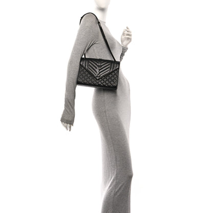 Saint Laurent Grain De Poudre Textured Mixed Matelasse Triquilt Medium Monogram Monochrome Satchel Black 2 of 10