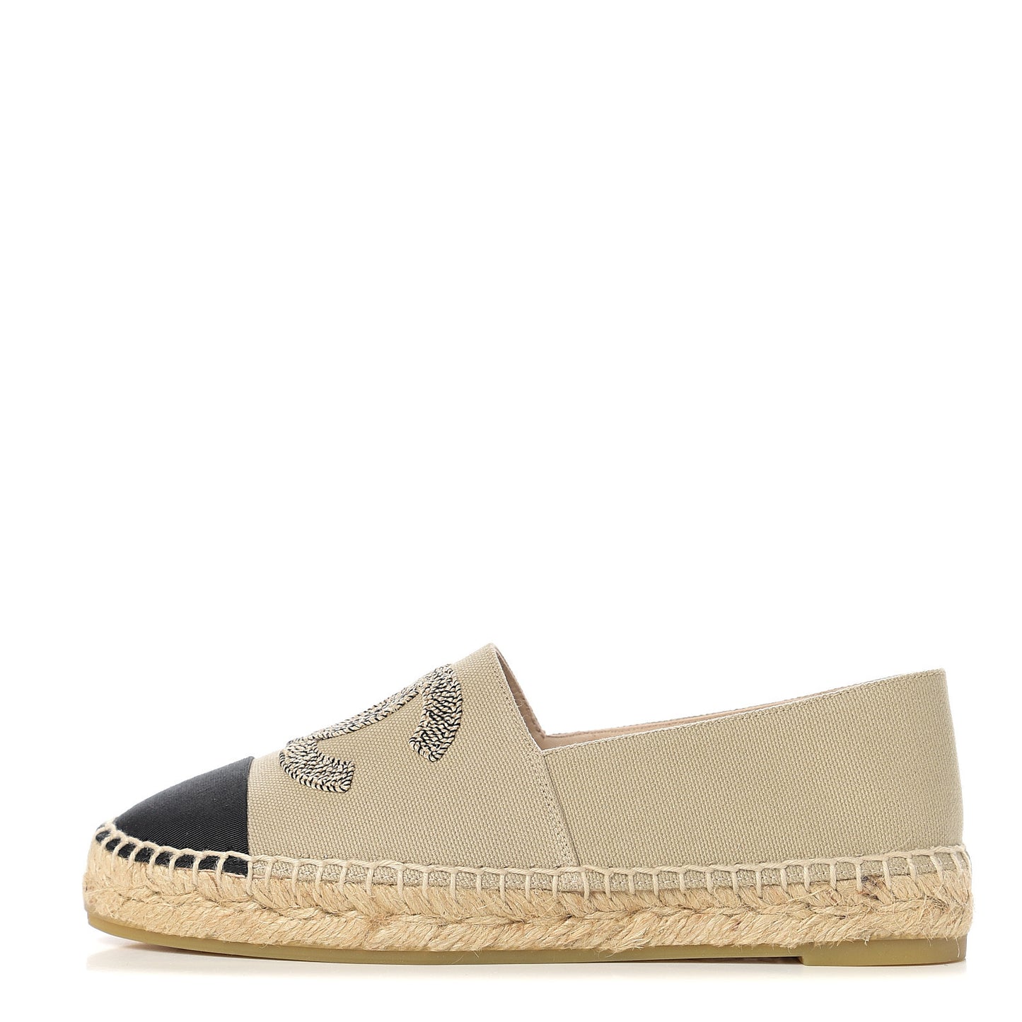 Canvas Grosgrain CC Espadrilles 36 Beige Black
