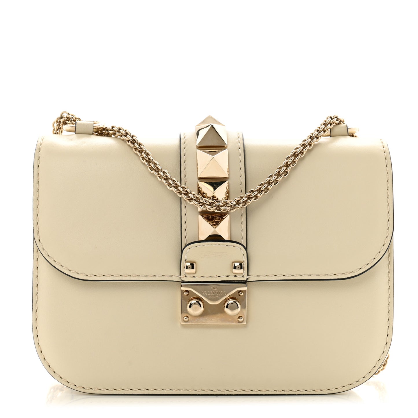Vitello Small Glam Lock Rockstud Flap Ivory
