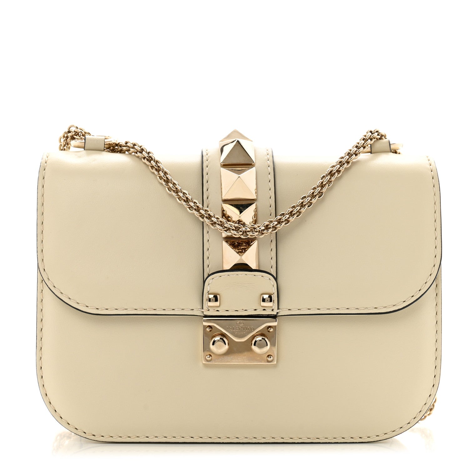 Valentino Garavani Vitello Small Glam Lock Rockstud Flap Ivory 1 of 12