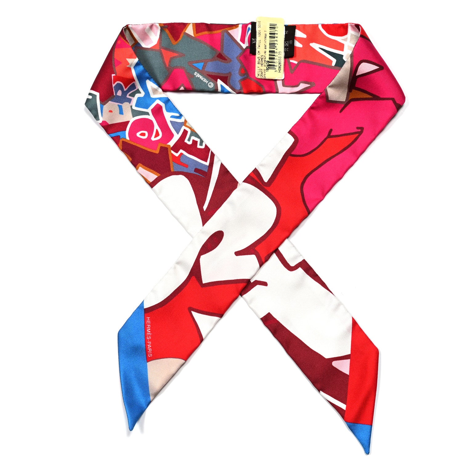 Hermes Silk Graff Graffiti Twilly Rouge Piment White Cobalt 1 of 4