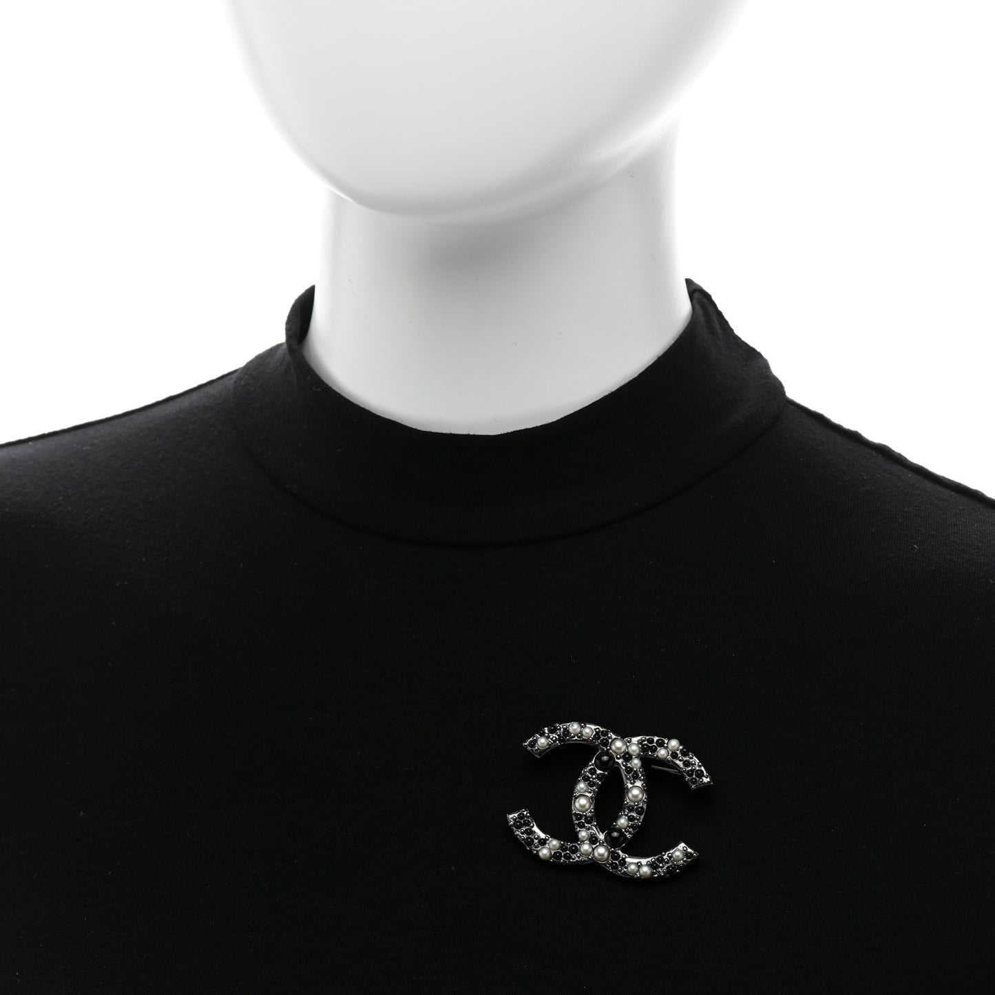 Ruthenium Pearl Large CC Brooch Black
