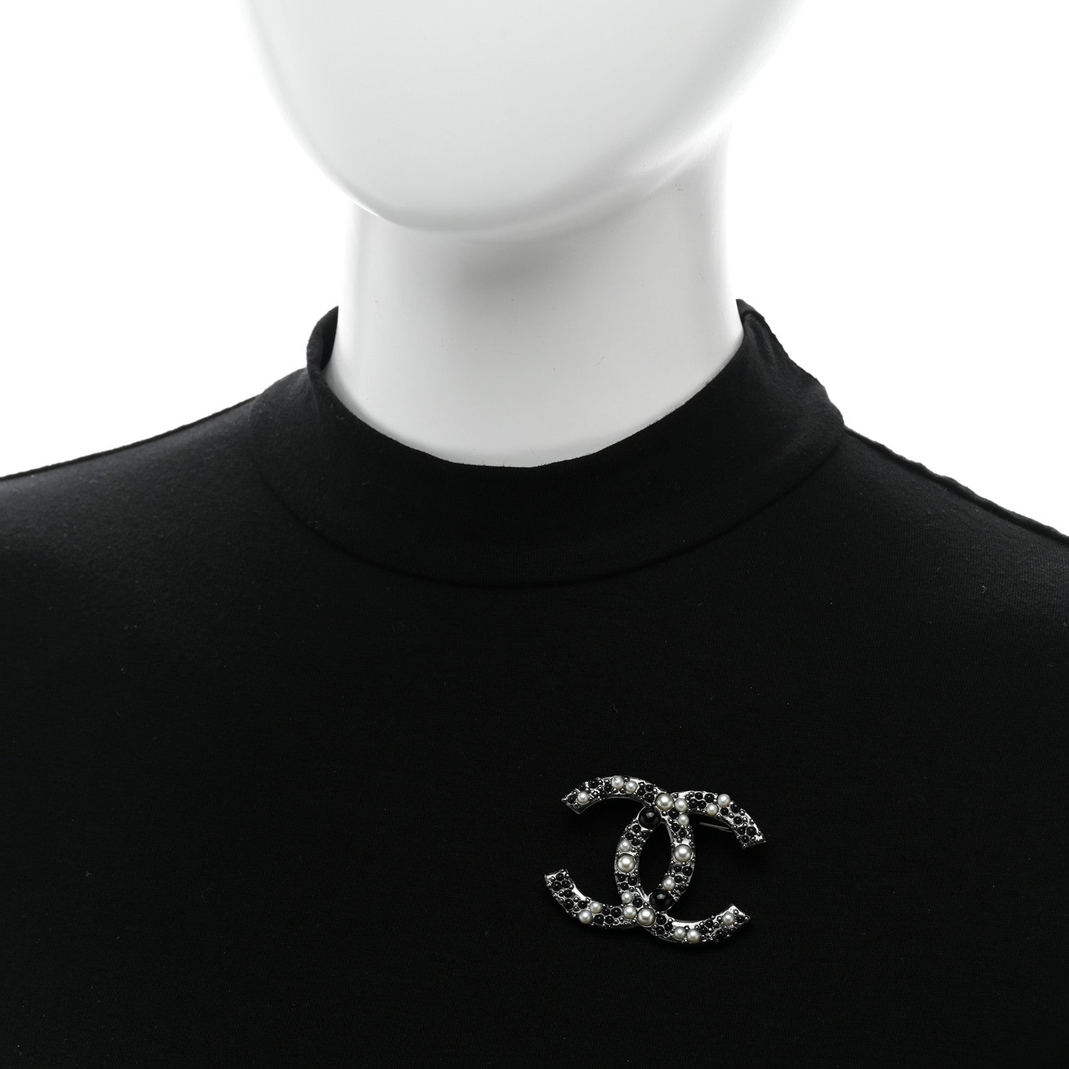 Chanel Ruthenium Pearl Large CC Brooch Black 2 of 5