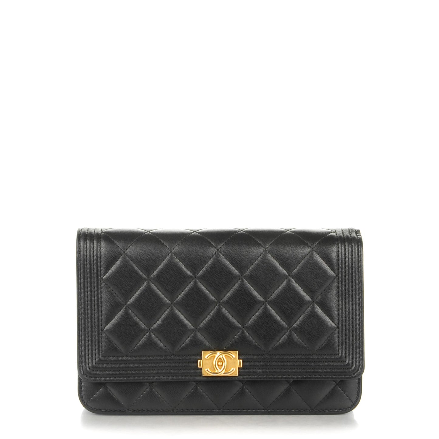 Lambskin Quilted Boy Wallet On Chain WOC Black