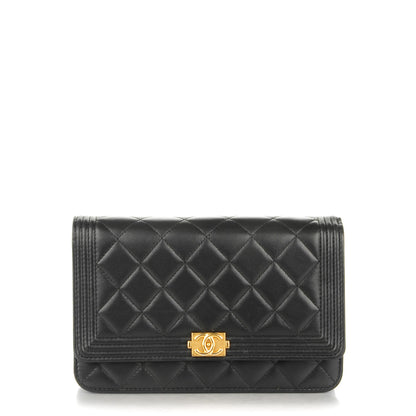 Chanel Lambskin Quilted Boy Wallet On Chain WOC Black 1 of 6