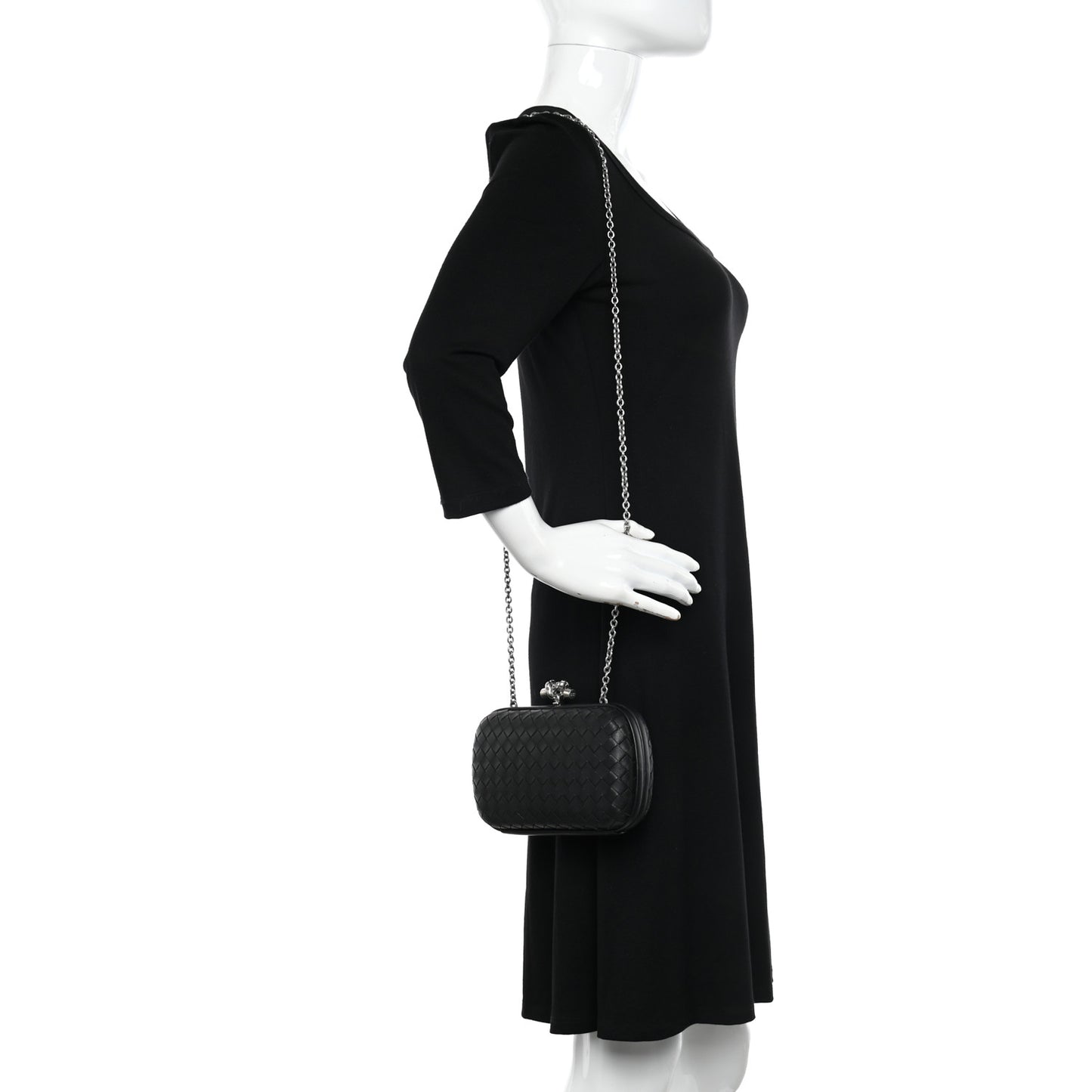 Nappa Intrecciato Chain Knot Clutch Black