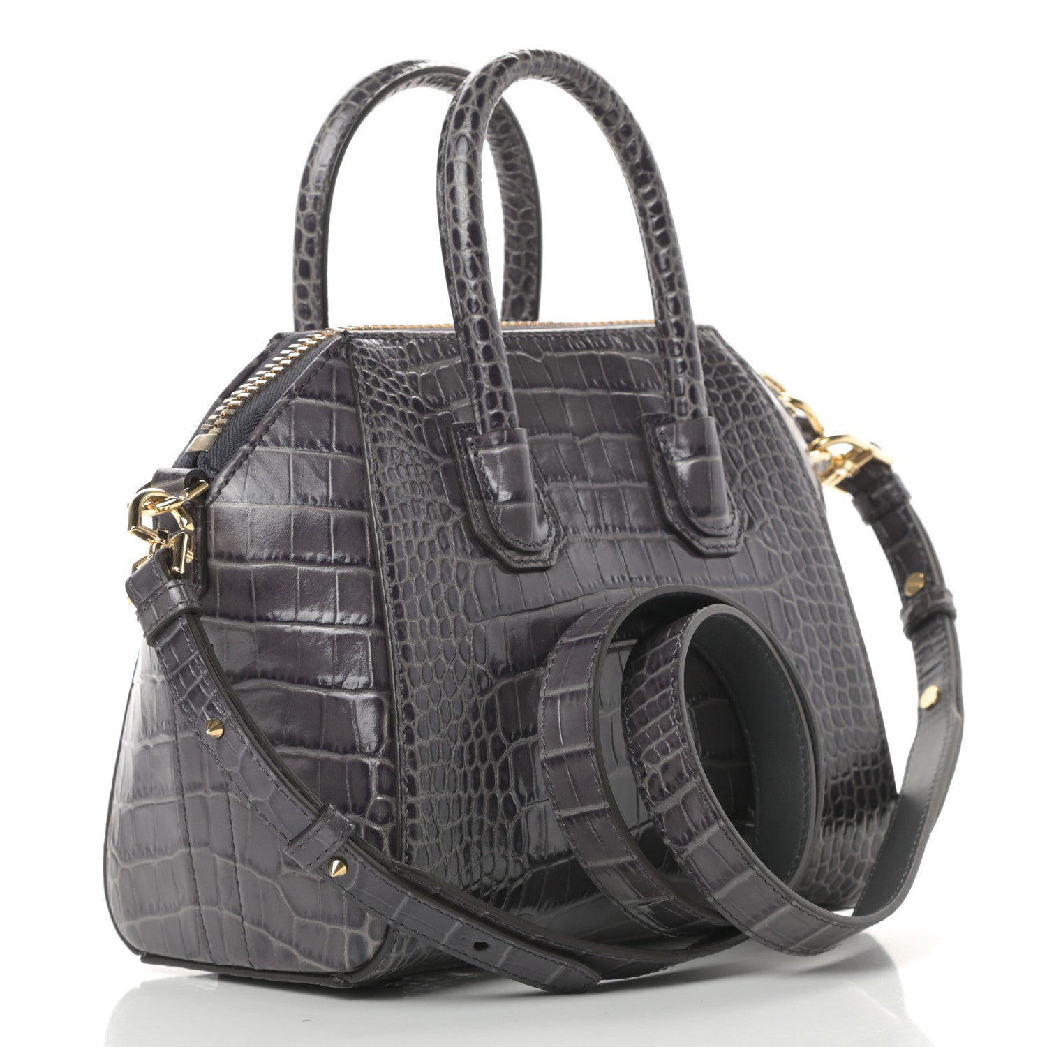 Givenchy Calfskin Crocodile Embossed Mini Antigona Storm Grey 3 of 11