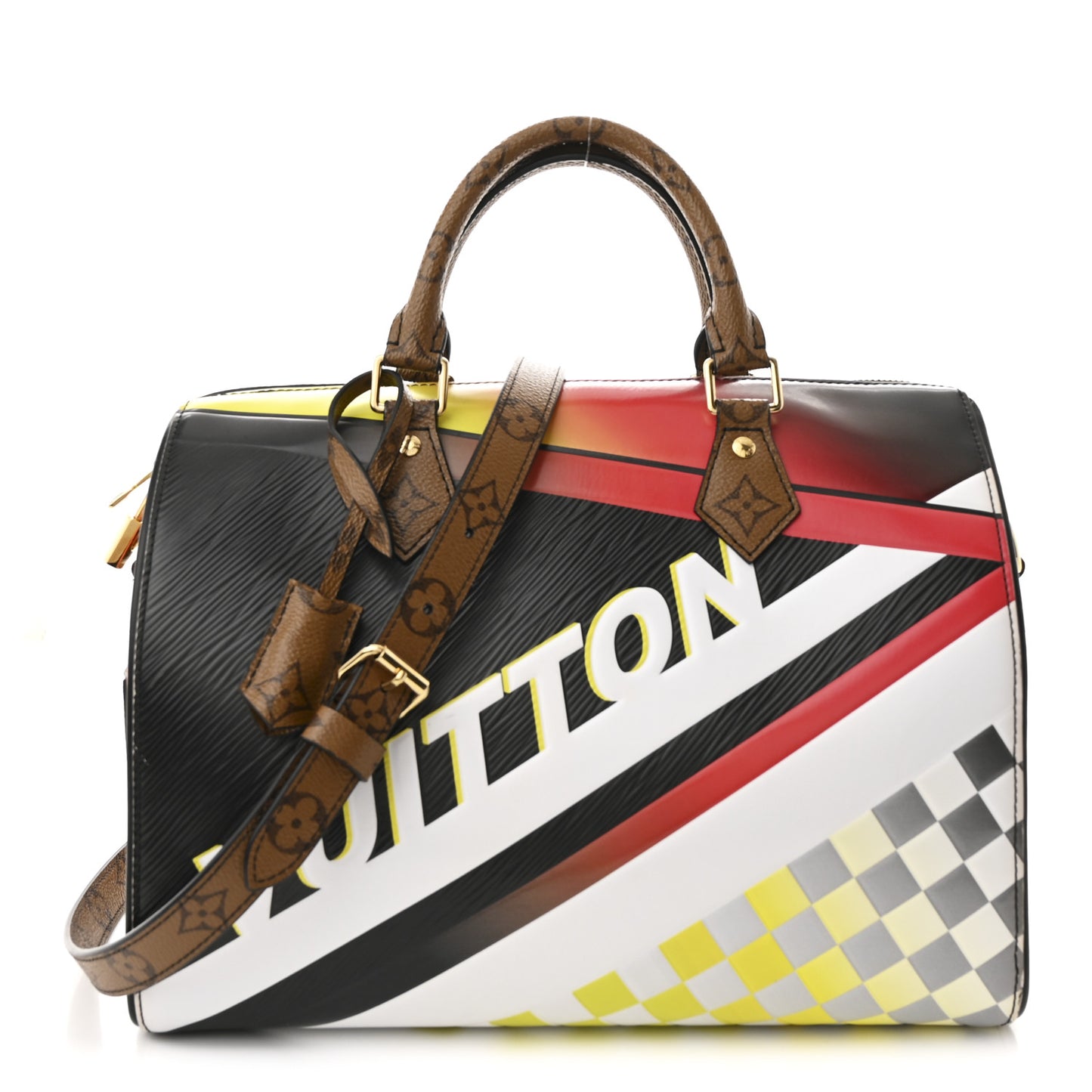 Epi Reverse Monogram Damier Race Speedy Bandouliere 30 Black Yellow