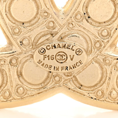 Chanel Metal Crystal Graduated Pearl CC Brooch Gold 3 of 4