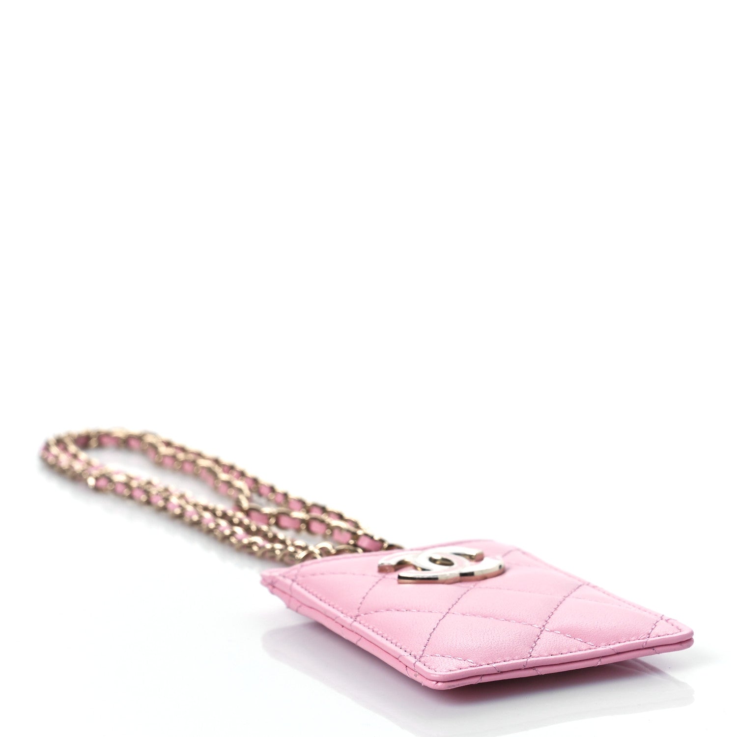 Chanel Lambskin Quilted Chanel Card Holder On Chain Pink 4 of 10