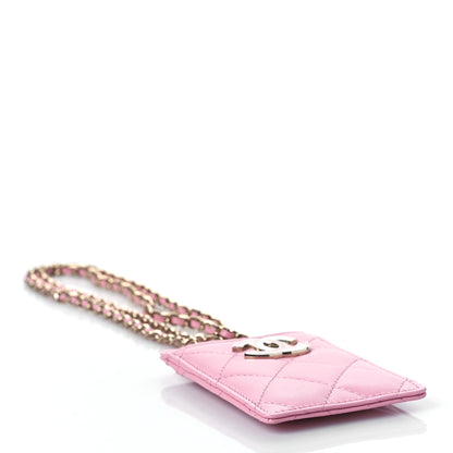 Chanel Lambskin Quilted Chanel Card Holder On Chain Pink 4 of 10